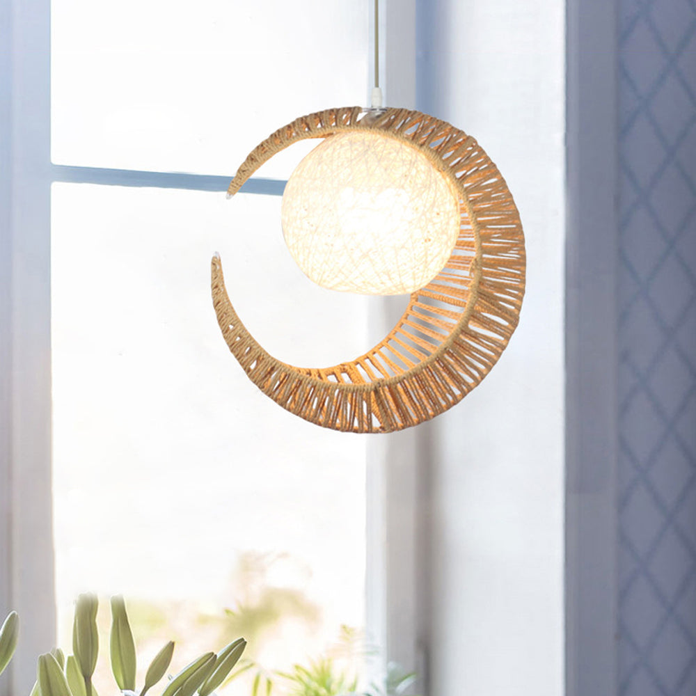 Moon-Shaped Eco-Friendly LED Hemp Rope Pendant Light