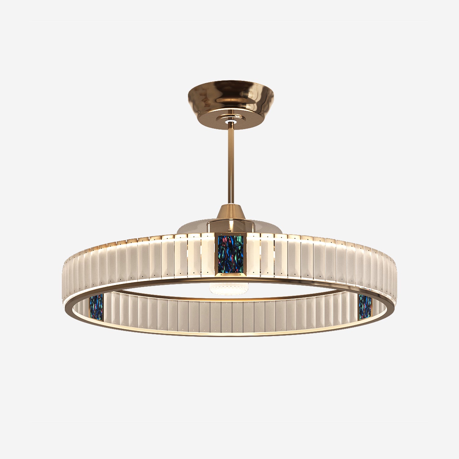 Elegant Gold Ceiling Fan with Light and Crystal Accent