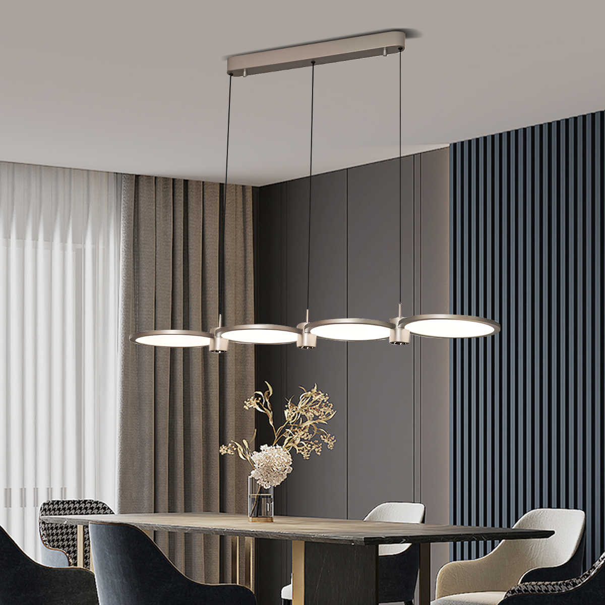 Sleek Silver Linear Pendant Light with Acrylic Shades