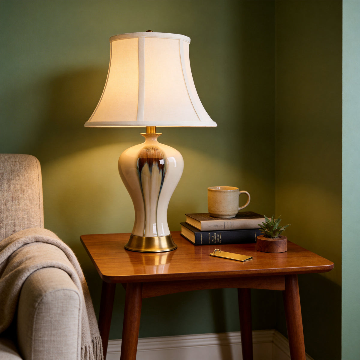 Hand Glazed Earth & Gold Ceramic Table Lamp Unique Artisan Masterpiece