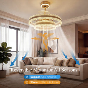 Reversible motor airflow graphic for gold halo fan light in a living room