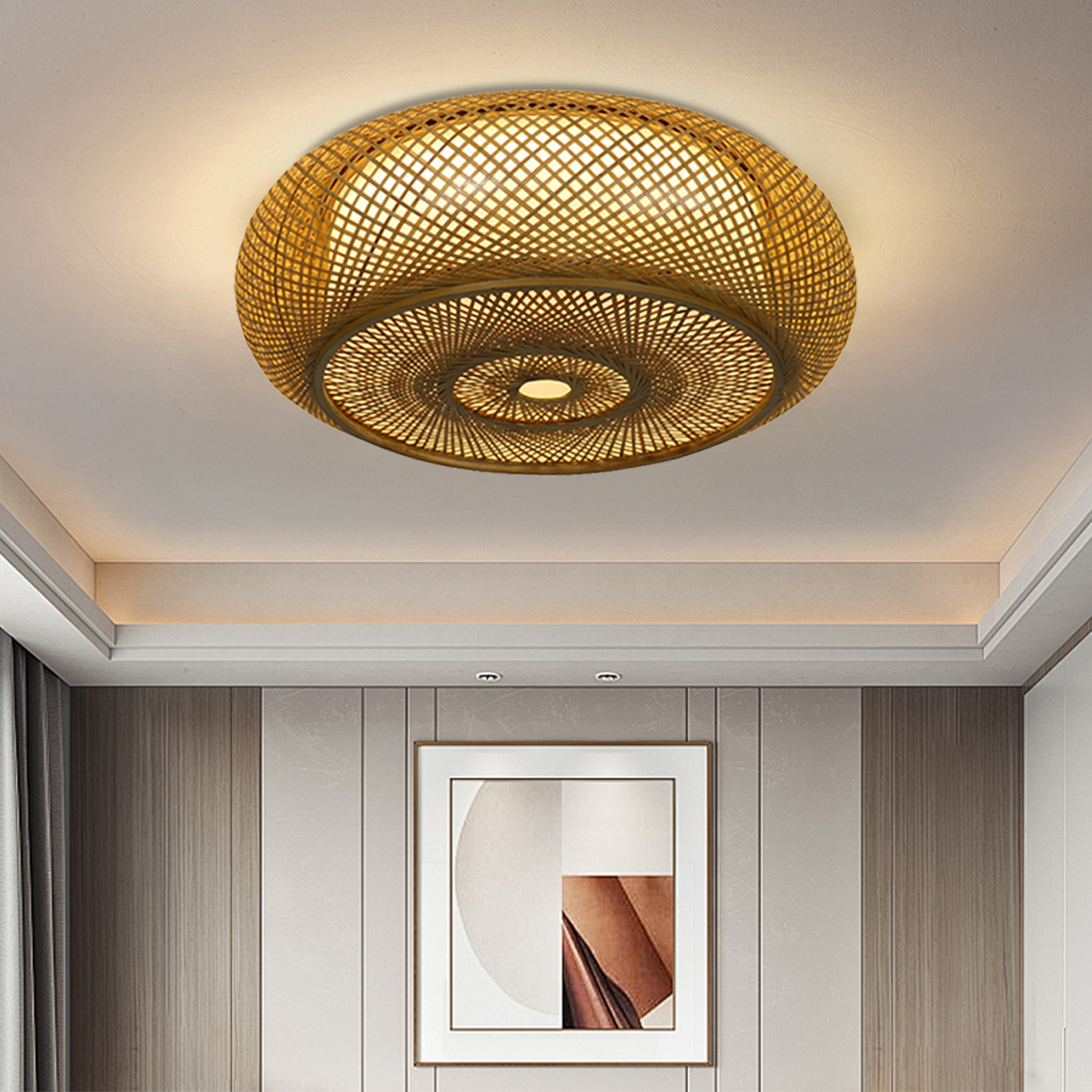 Handcrafted Zen Bamboo Weave LED Ceiling Light