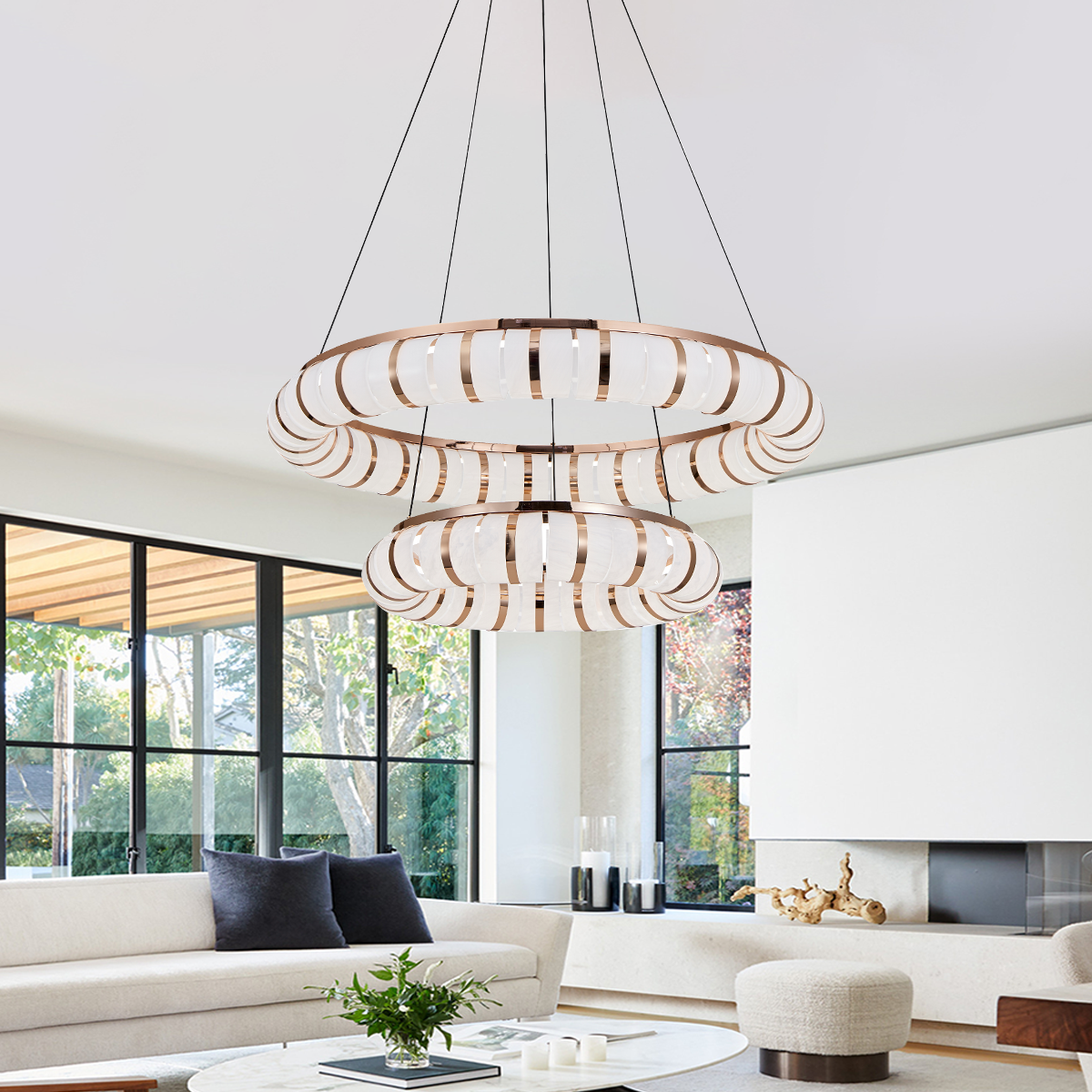 Dual-Ring Modern LED Pendant Light with Adjustable Suspension