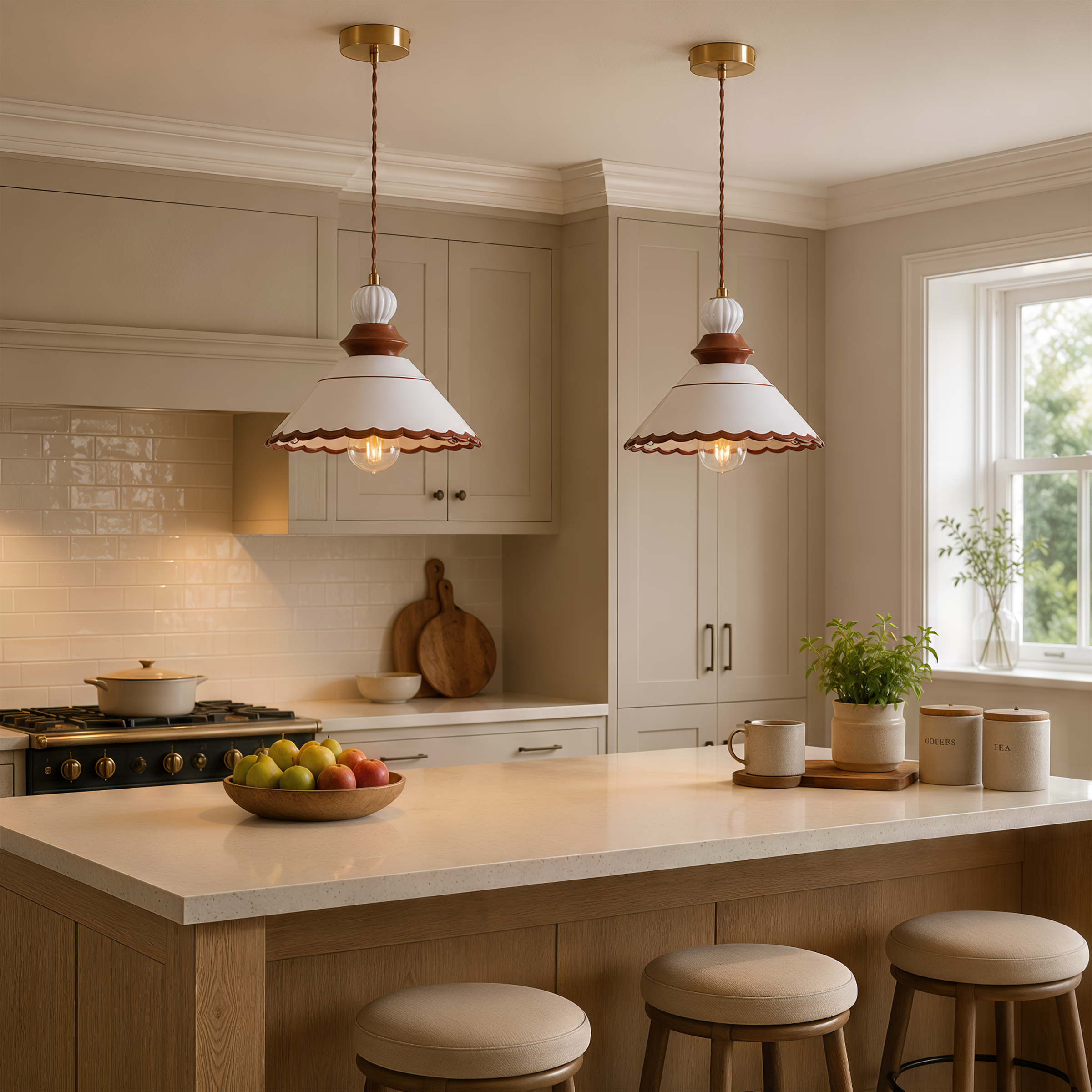 brown ceramic lace pendant light in a warm living room