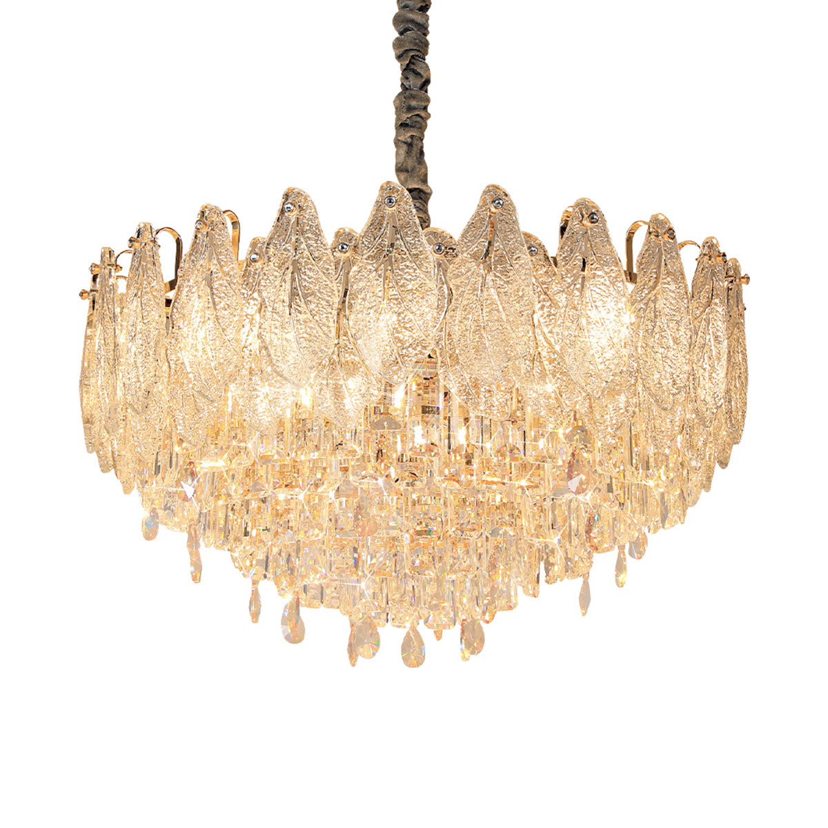 Champagne Gold Crystal Leaf Chandelier