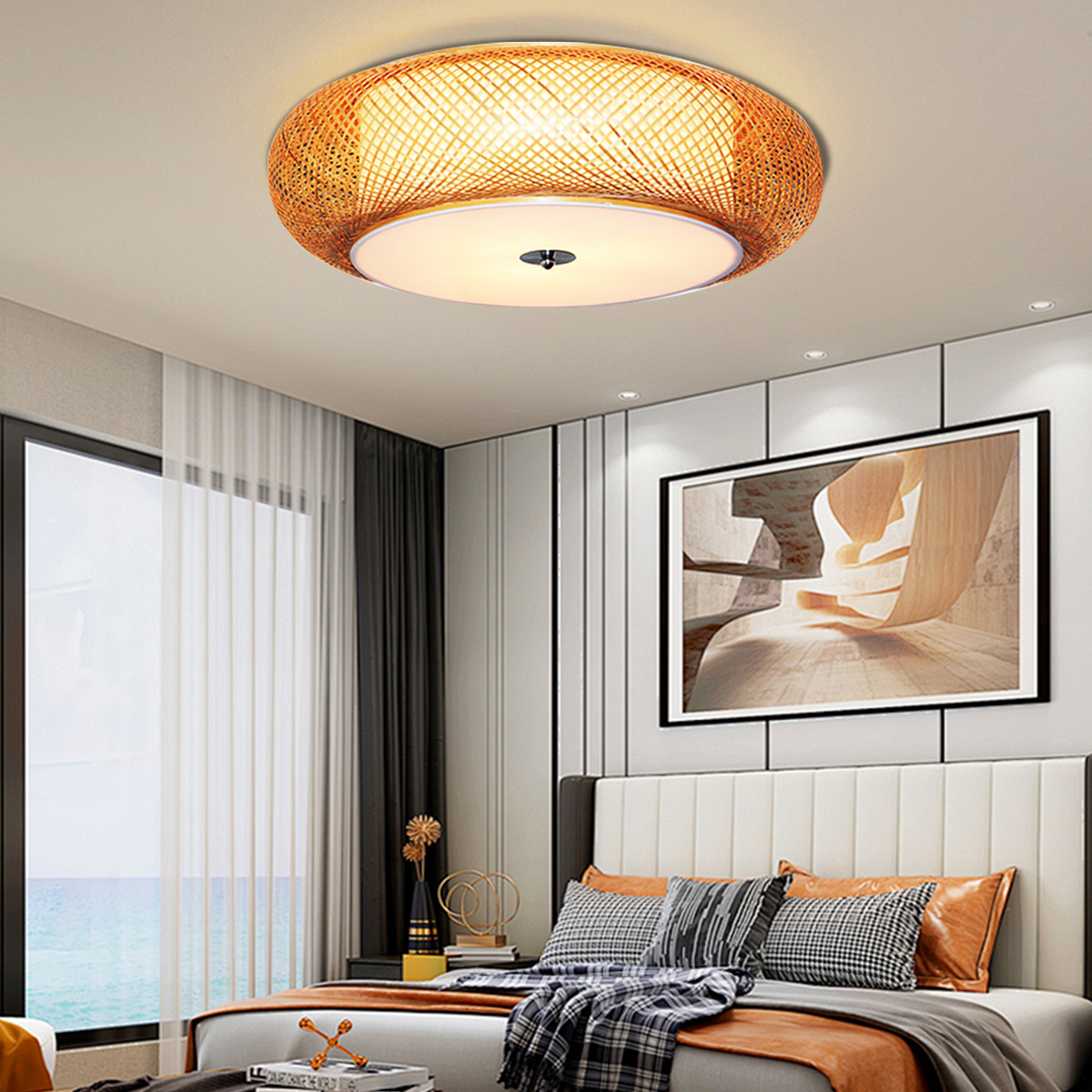 Zen Bamboo Weave Ceiling Light with Antique Charm