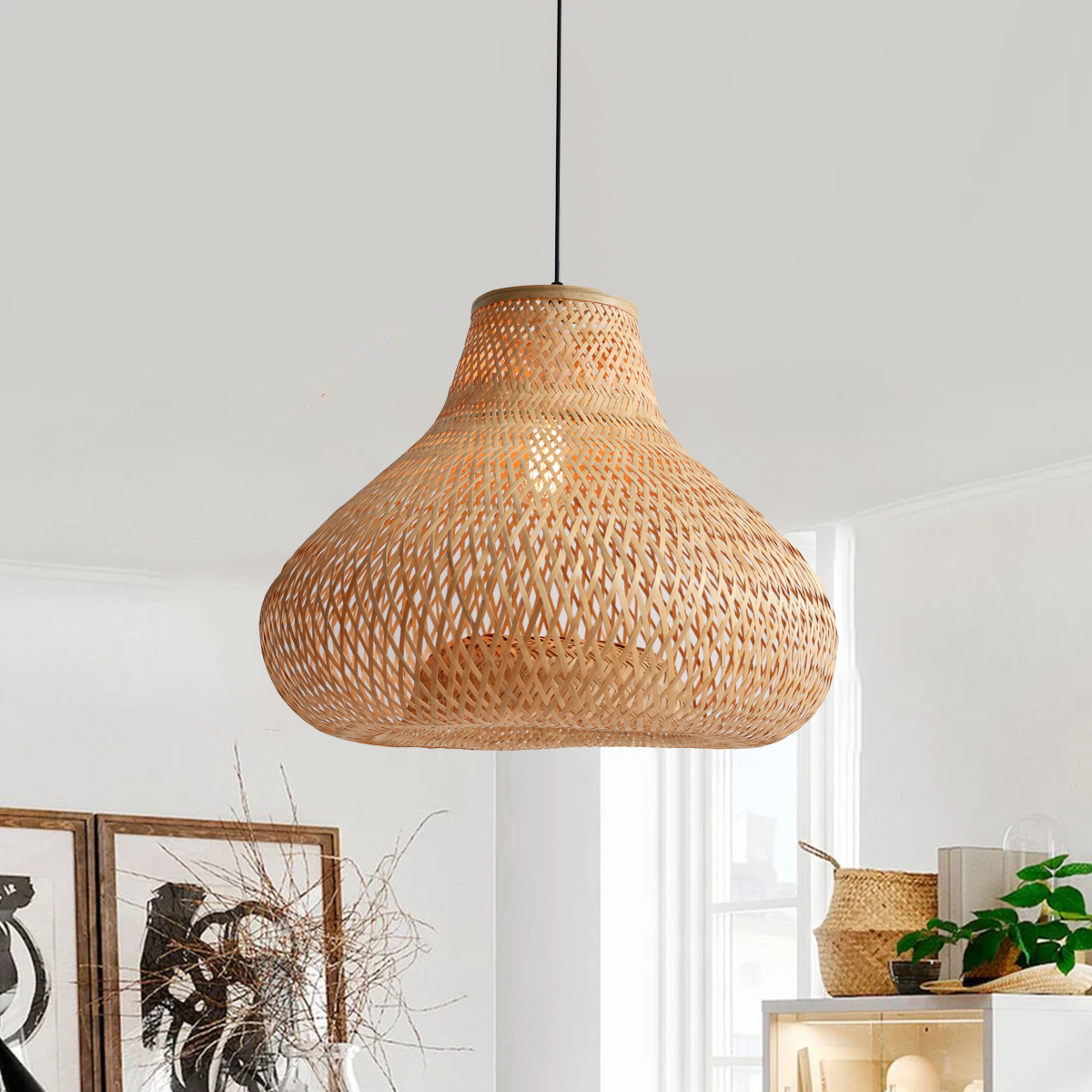 Distinctive Handcrafted Bamboo Gourd Decorative Pendant Light