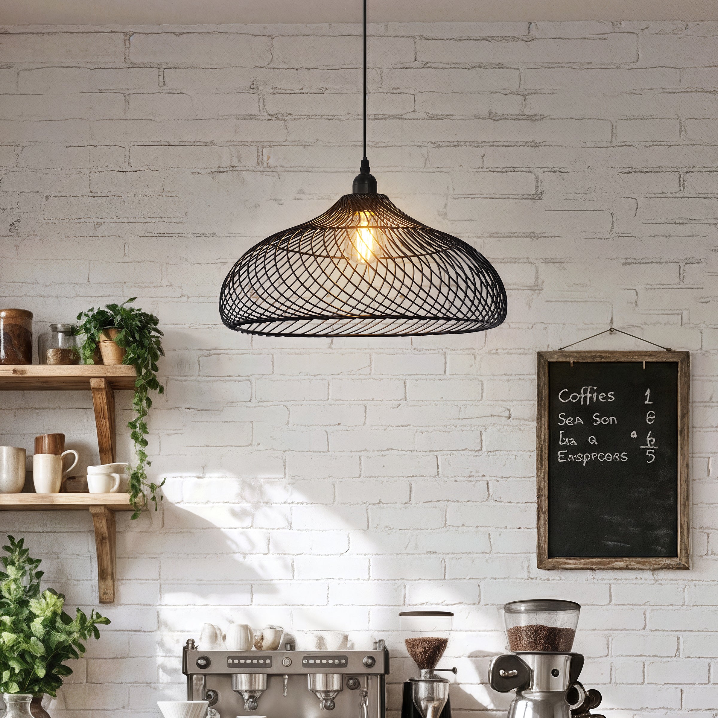 Glyph-Industrial Black Iron Pendant Light for Kitchen & Living Room
