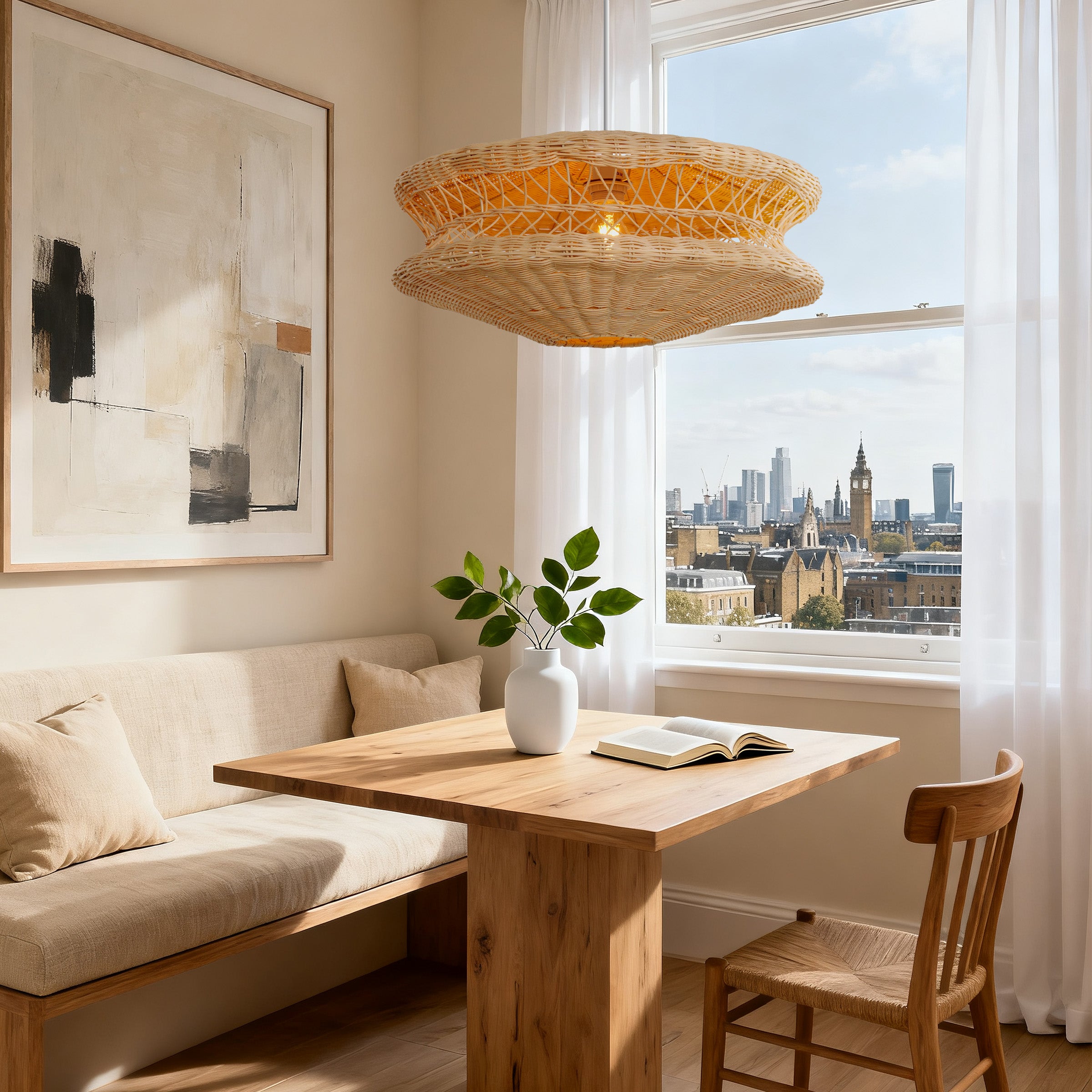 Bohemian Wicker Hanging Lamp with Layered Woven Structure