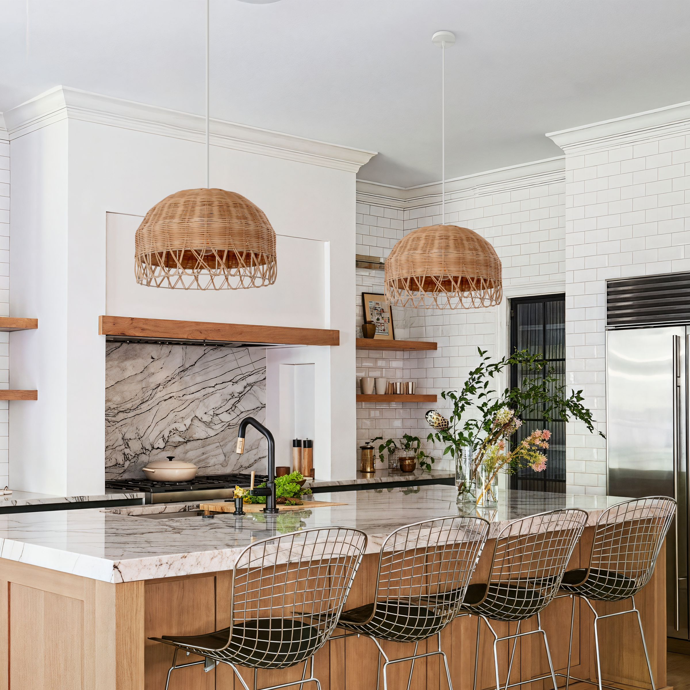 Boho Half Sphere Rattan Pendant Light