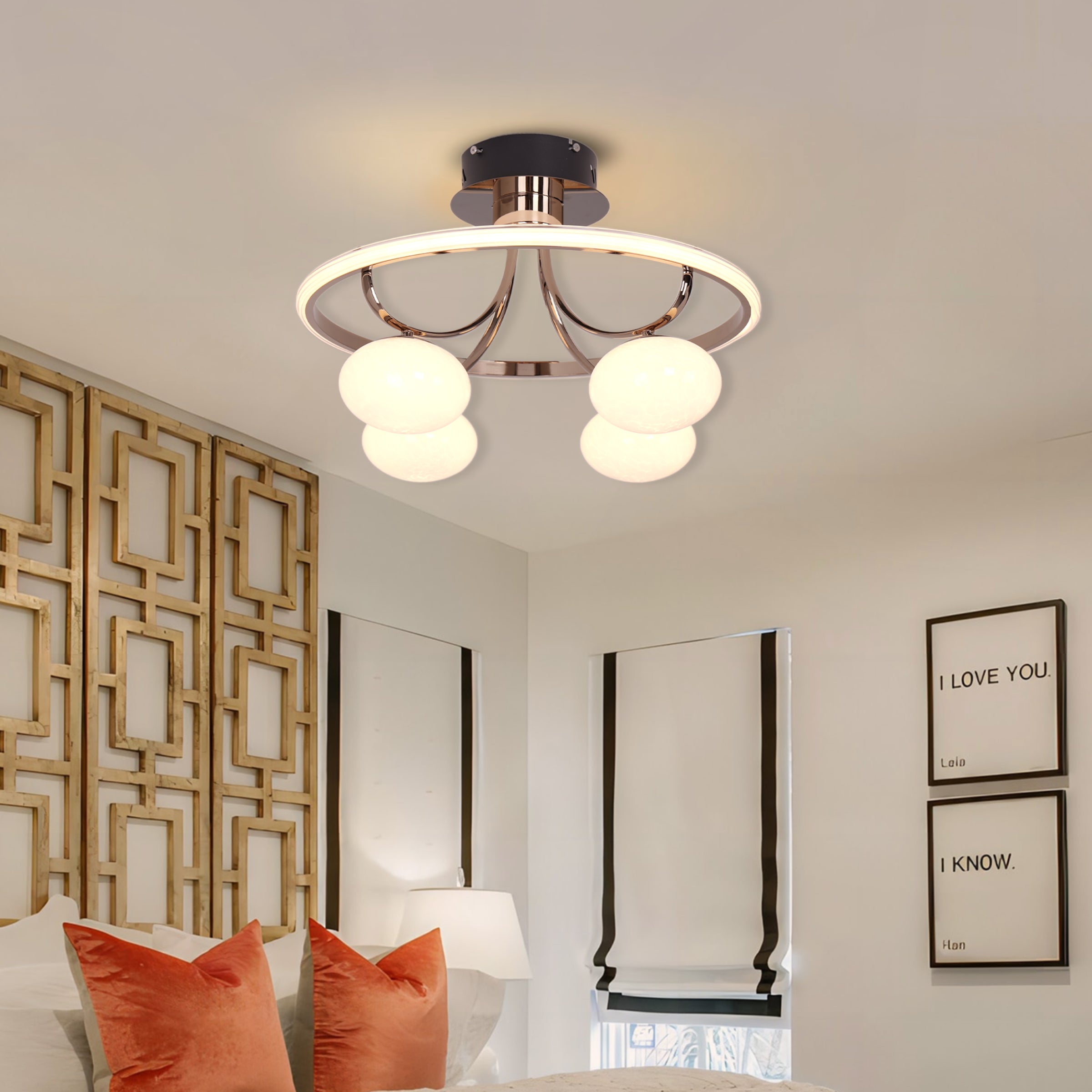 Elegant Circular Ceiling Light with Four Orbs