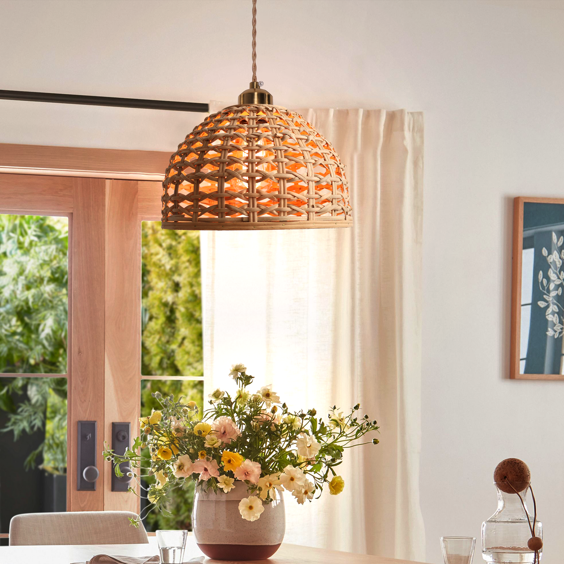 Nature Inspired Wooden Dome Warm Glow Pendant Light