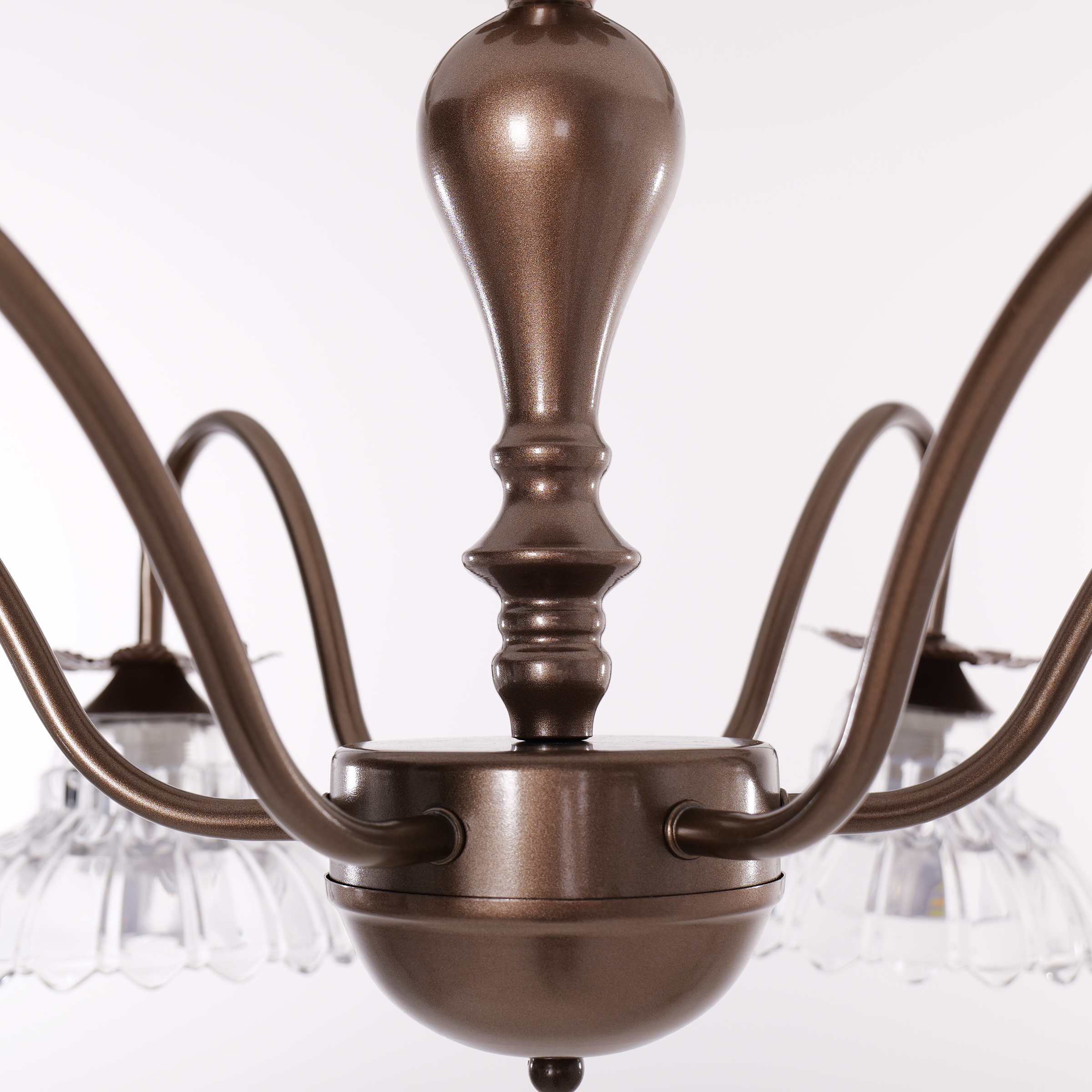 gold 6-light floral glass chandelier in an elegant lounge setting
