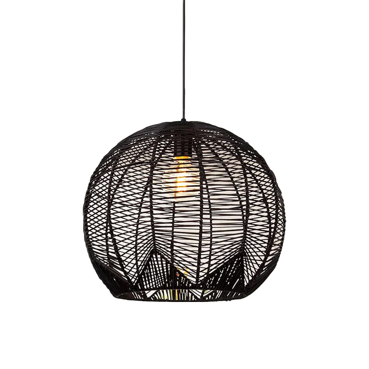 Black Handcrafted Sphere Rattan Pendant Light for Kitchen Island