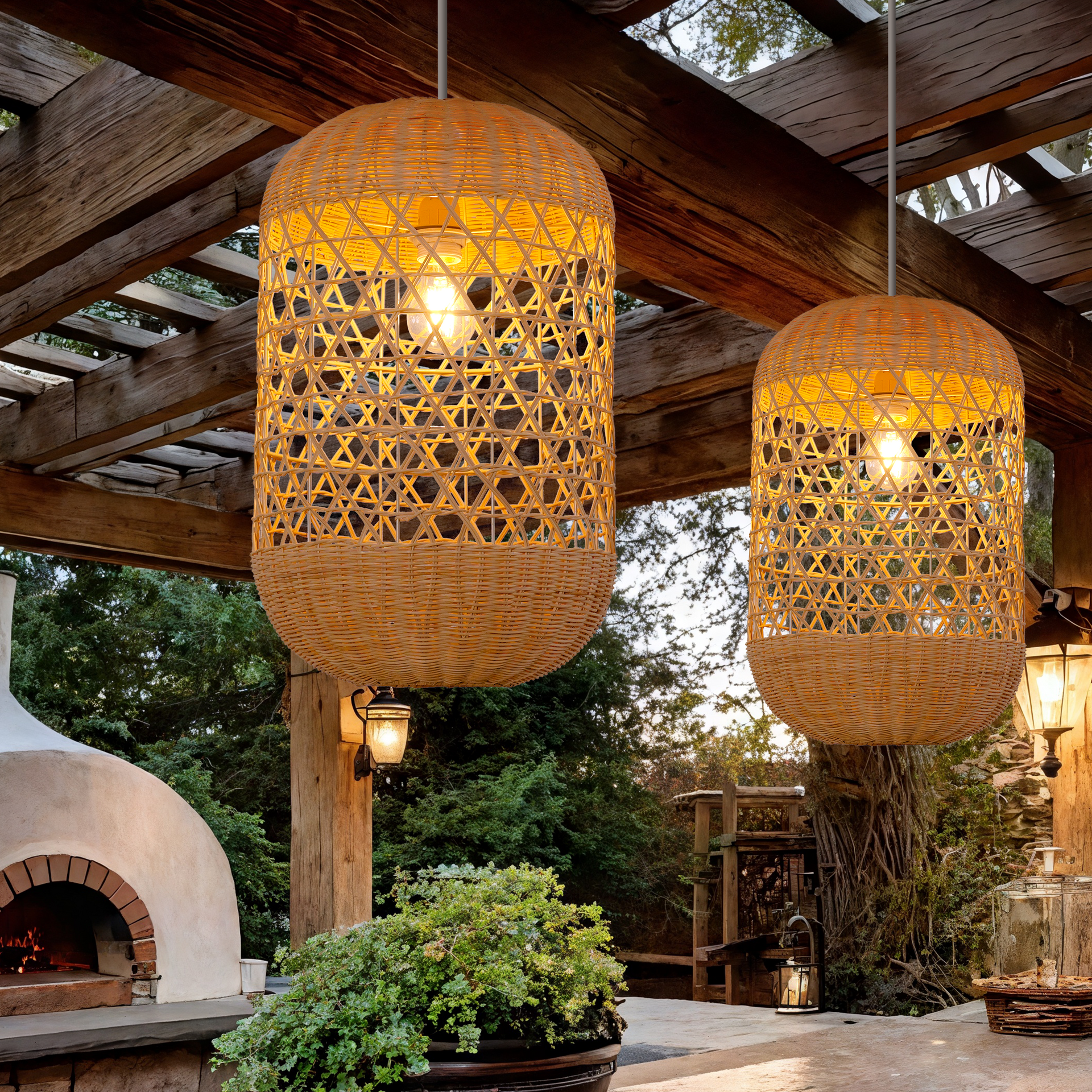 Japanese Capsule Shaped Rattan Pendant Light
