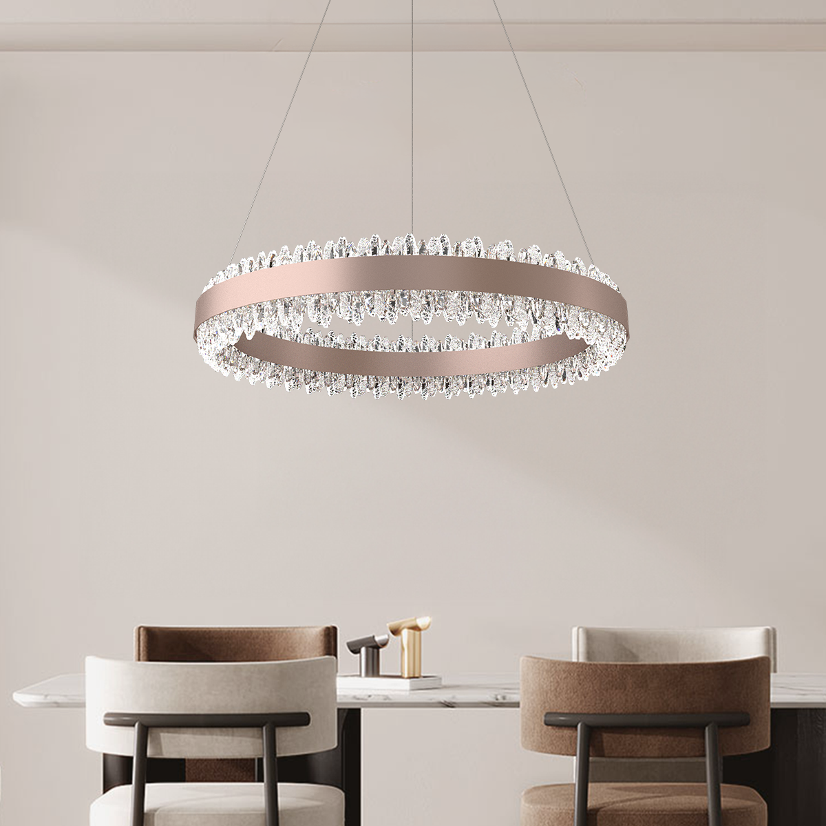 Stylish Gold LED Circular Pendant Light with Crystal Edges