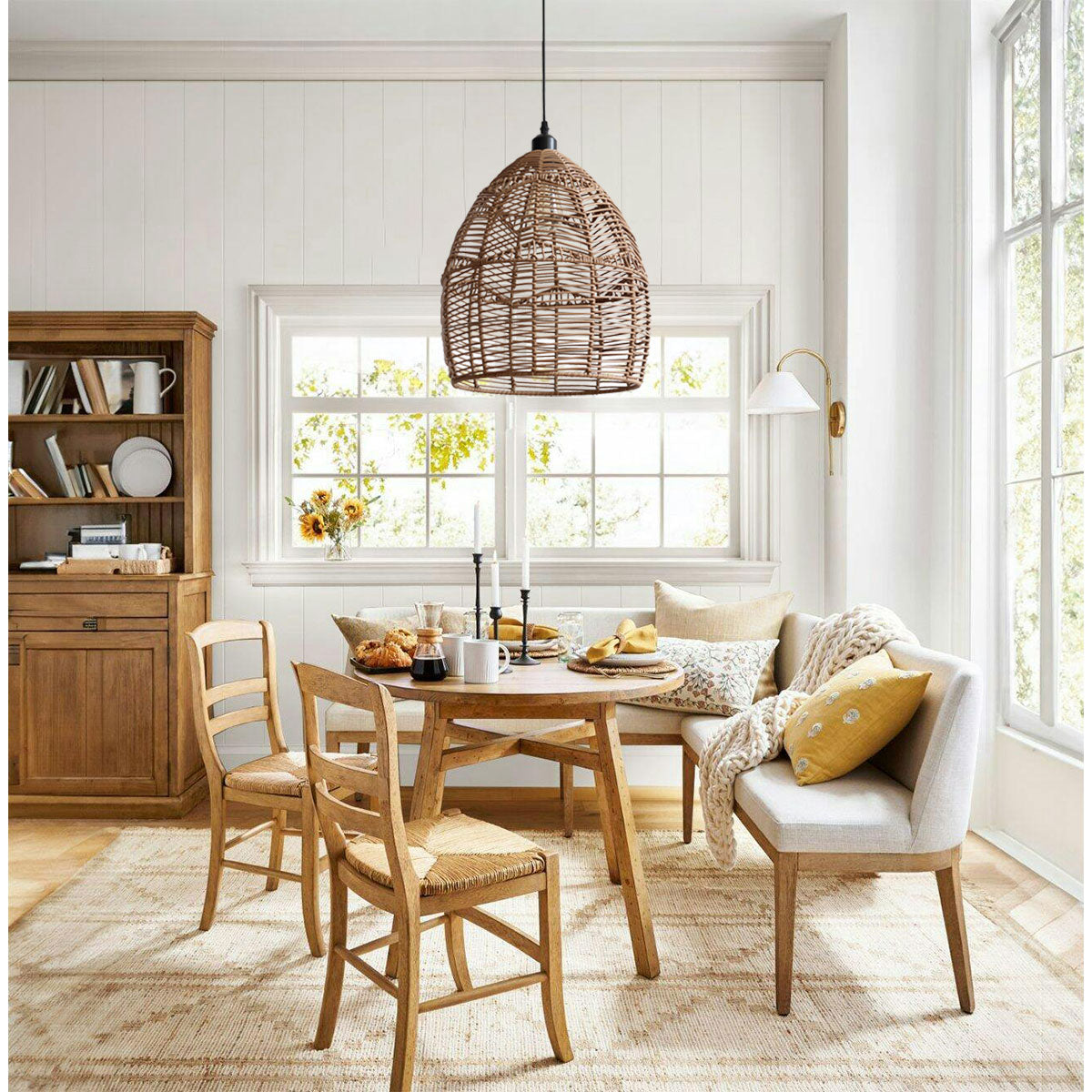 Bohemian Woven Rattan and Iron Pendant Light for Living Spaces