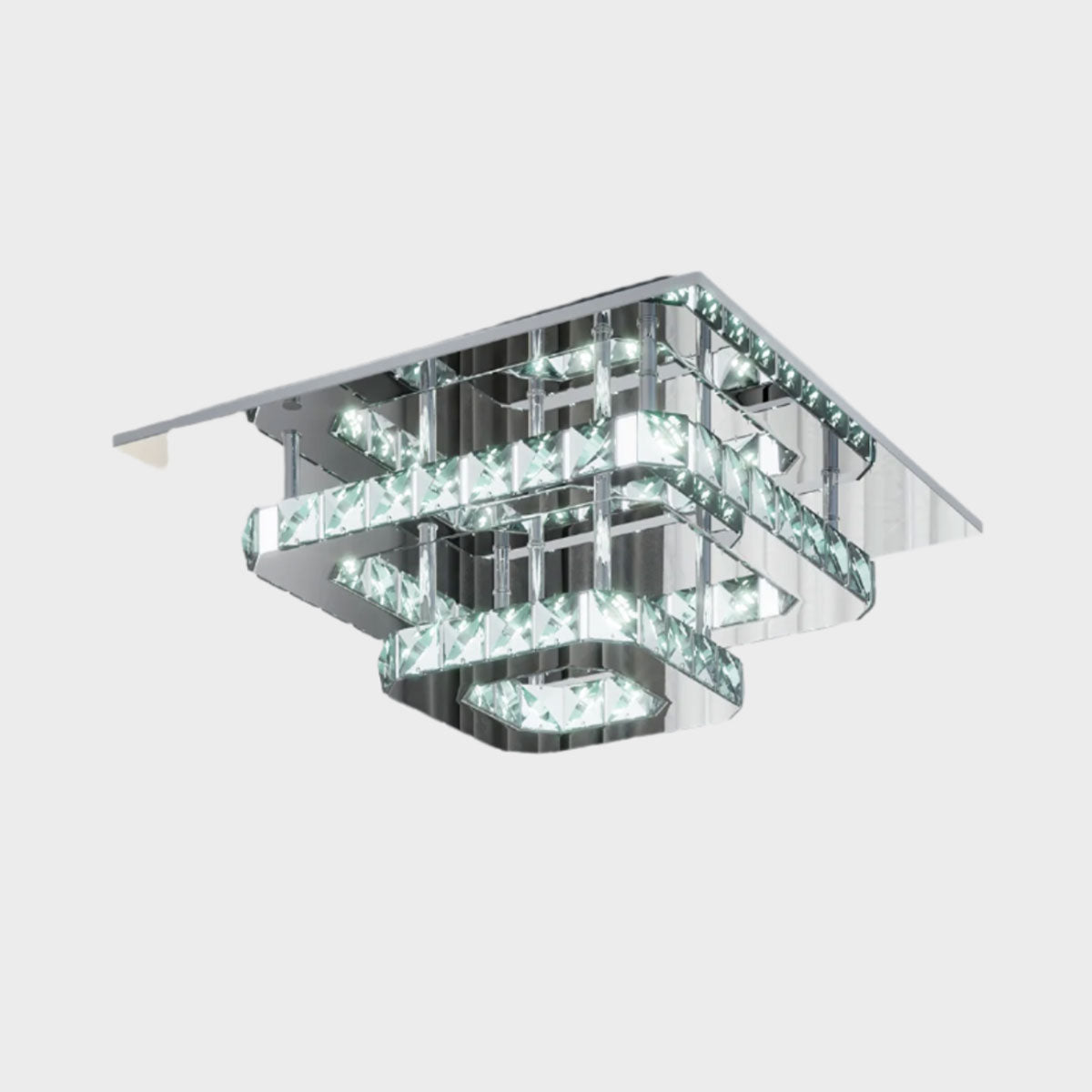 Modern Square Tiered Crystal Ceiling Light