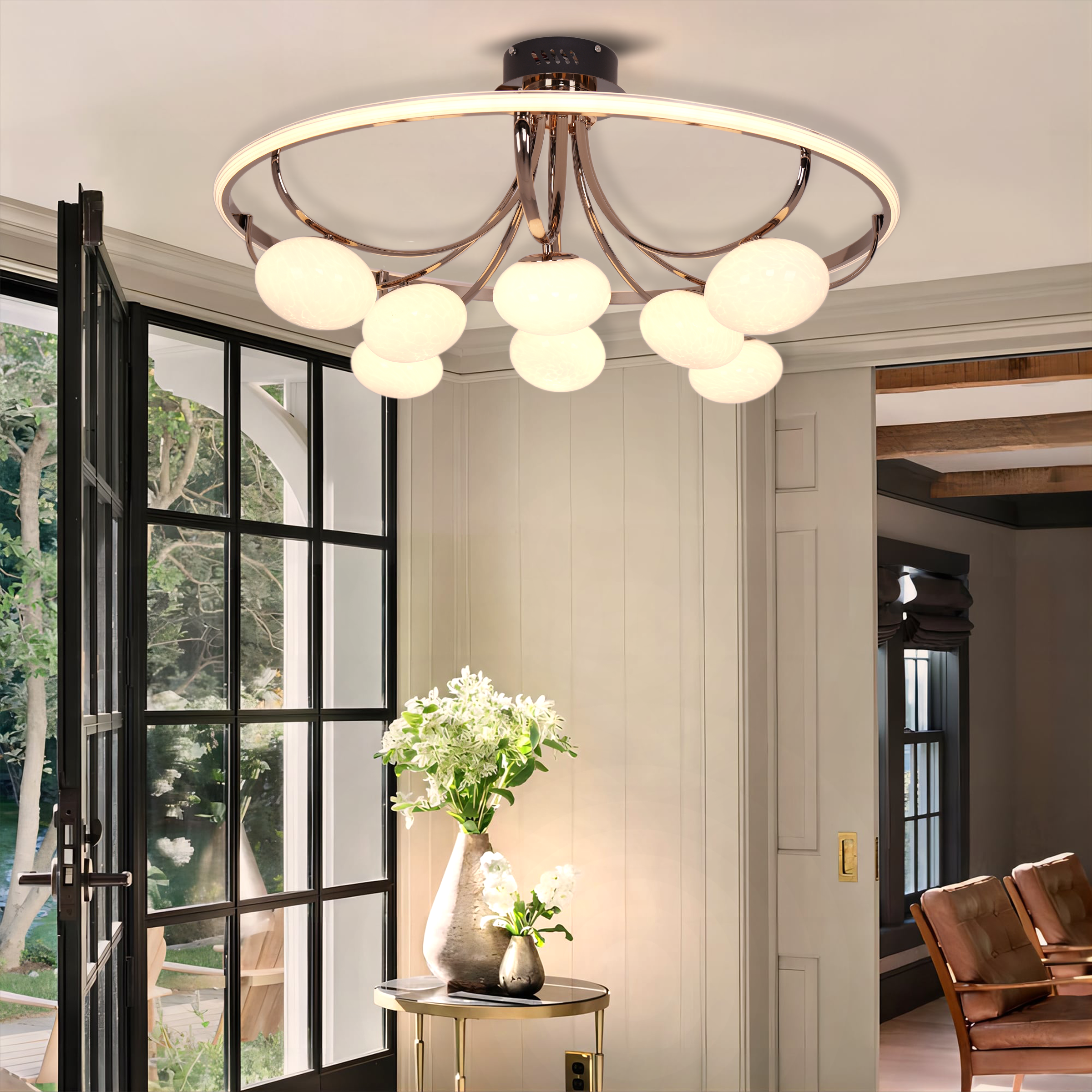 Contemporary Iron Aluminum LED Ceiling Light with Marble Glass