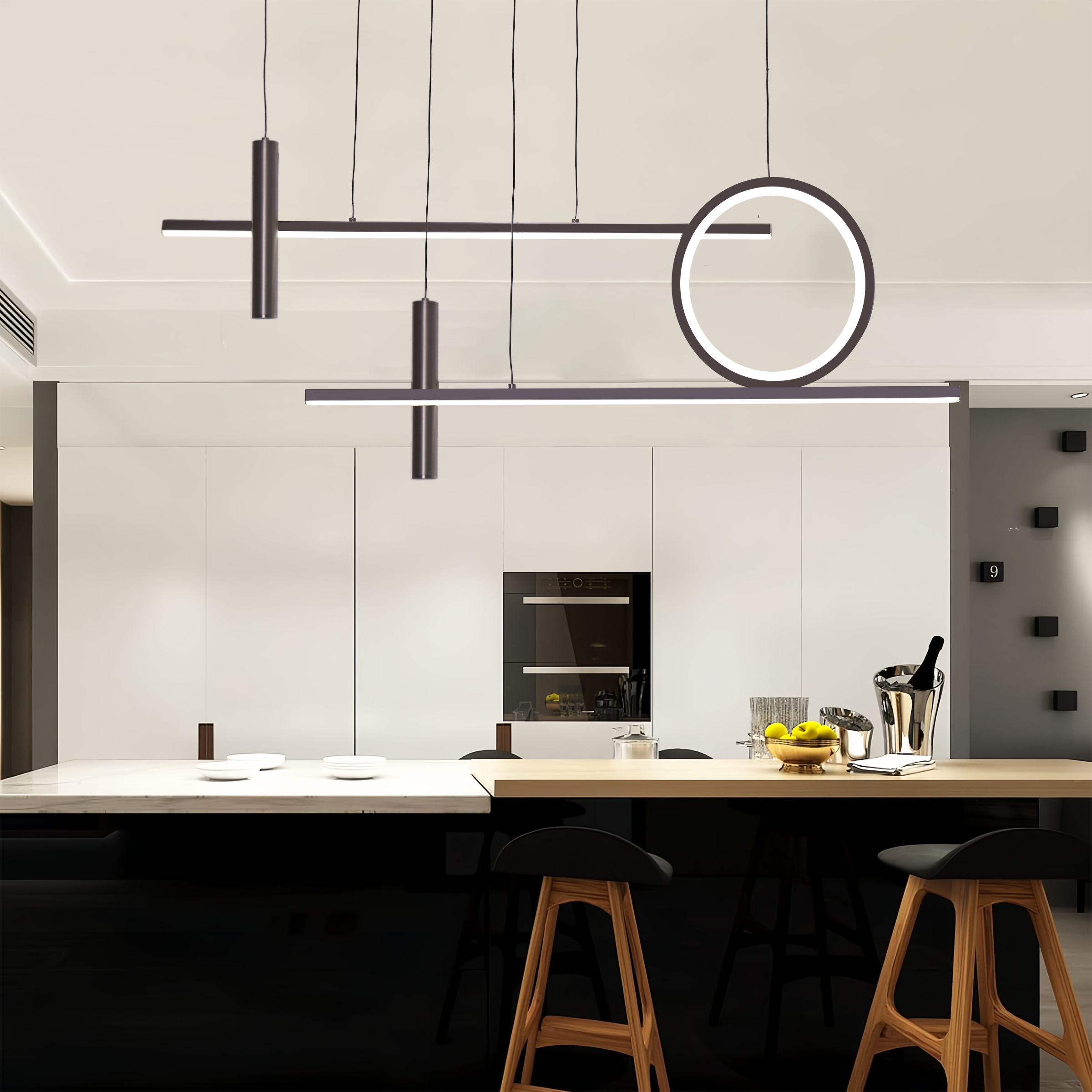 LED Modern Linear Geometric Dimmable Pendant Light