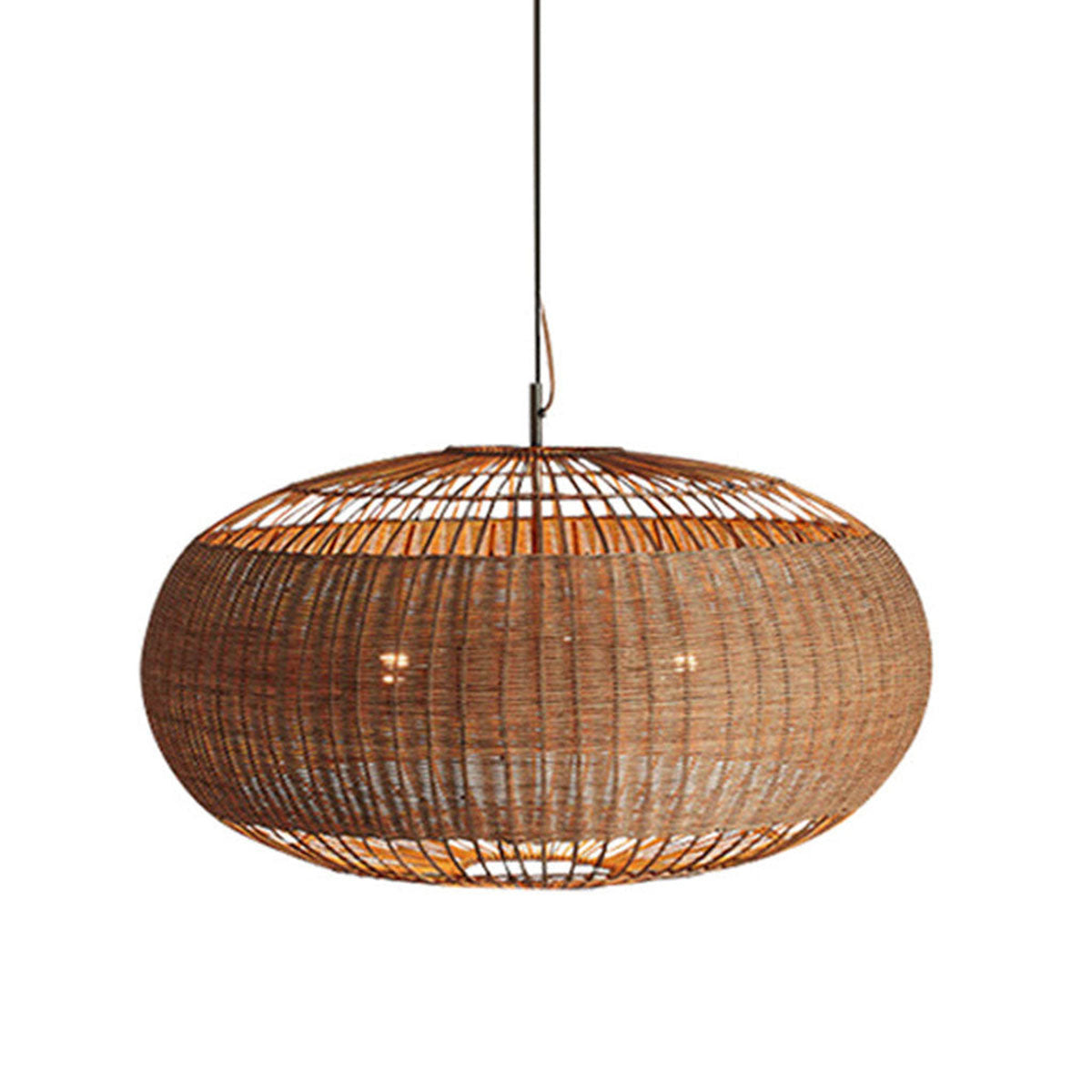 Handcrafted Rattan Pendant Light in Flat Round Basket Shape