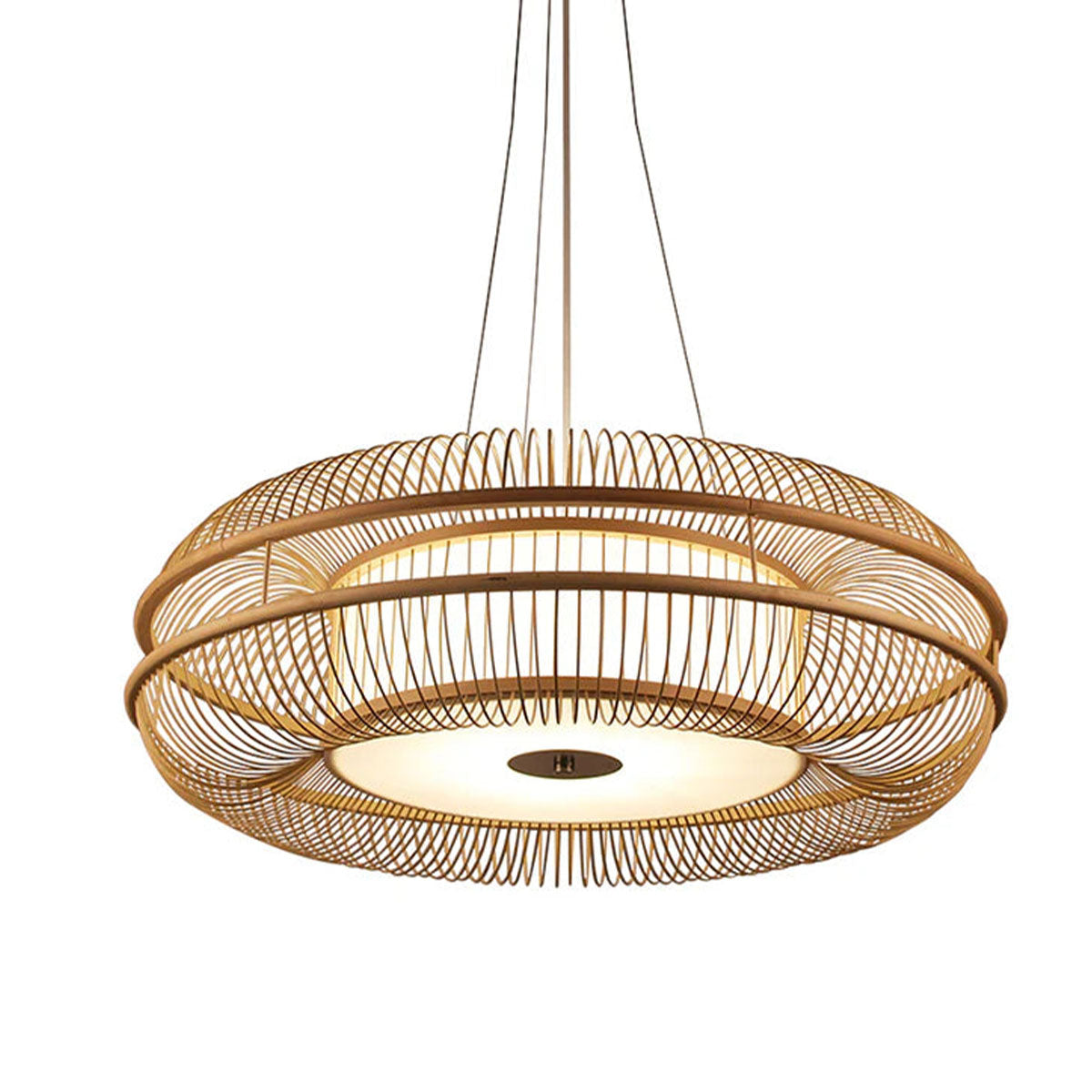 Hanging LED Bamboo Pendant Light Drum-Shaped 45/60/70/80 Dia