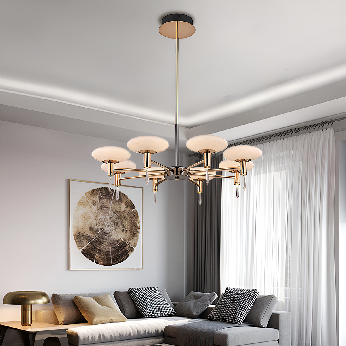 Modern Gold LED Chandelier with Glass Shades