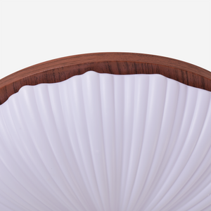 walnut scalloped acrylic ceiling light in a soft neutral room setting