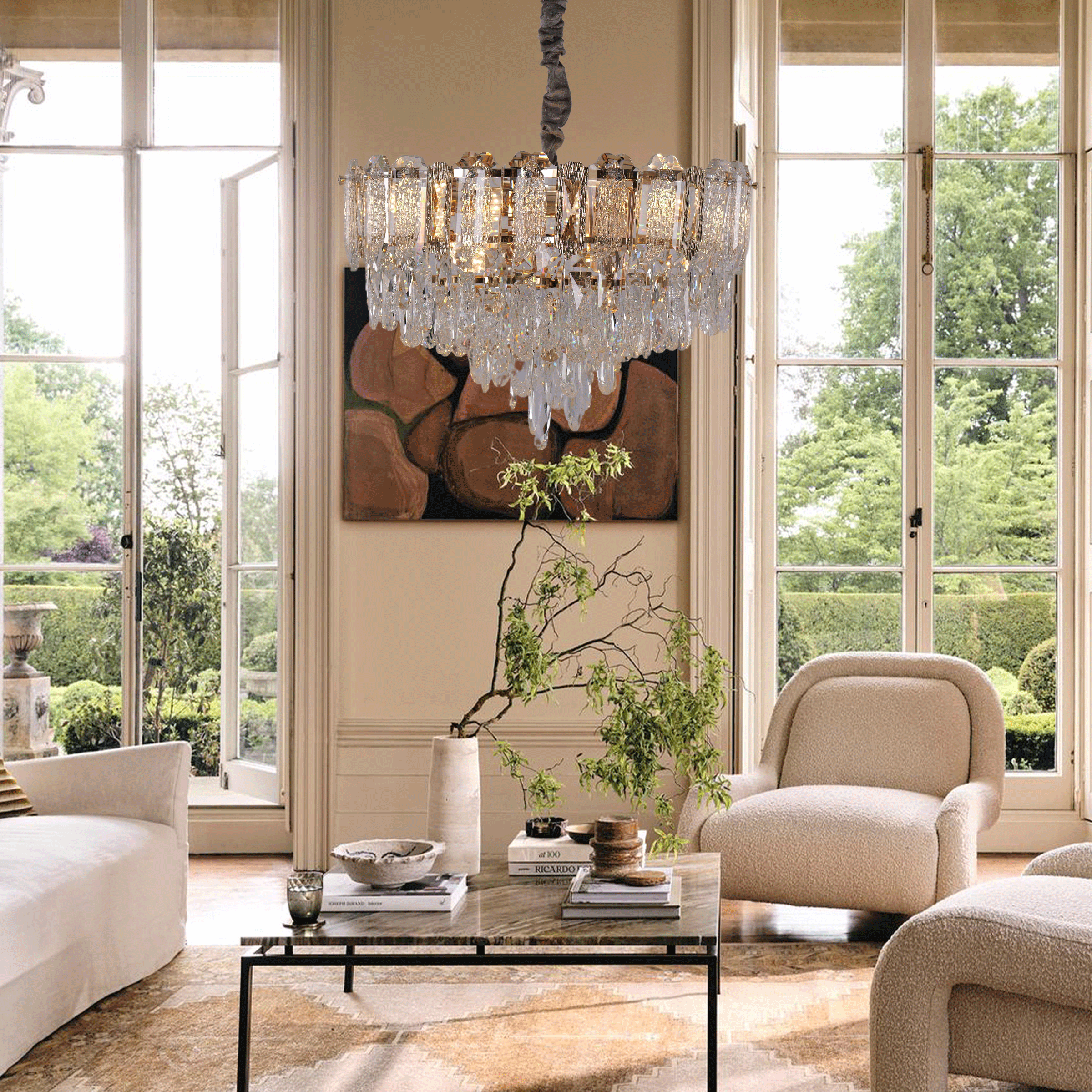 Elegant Crystal-Accented Champagne Gold Pendant Light