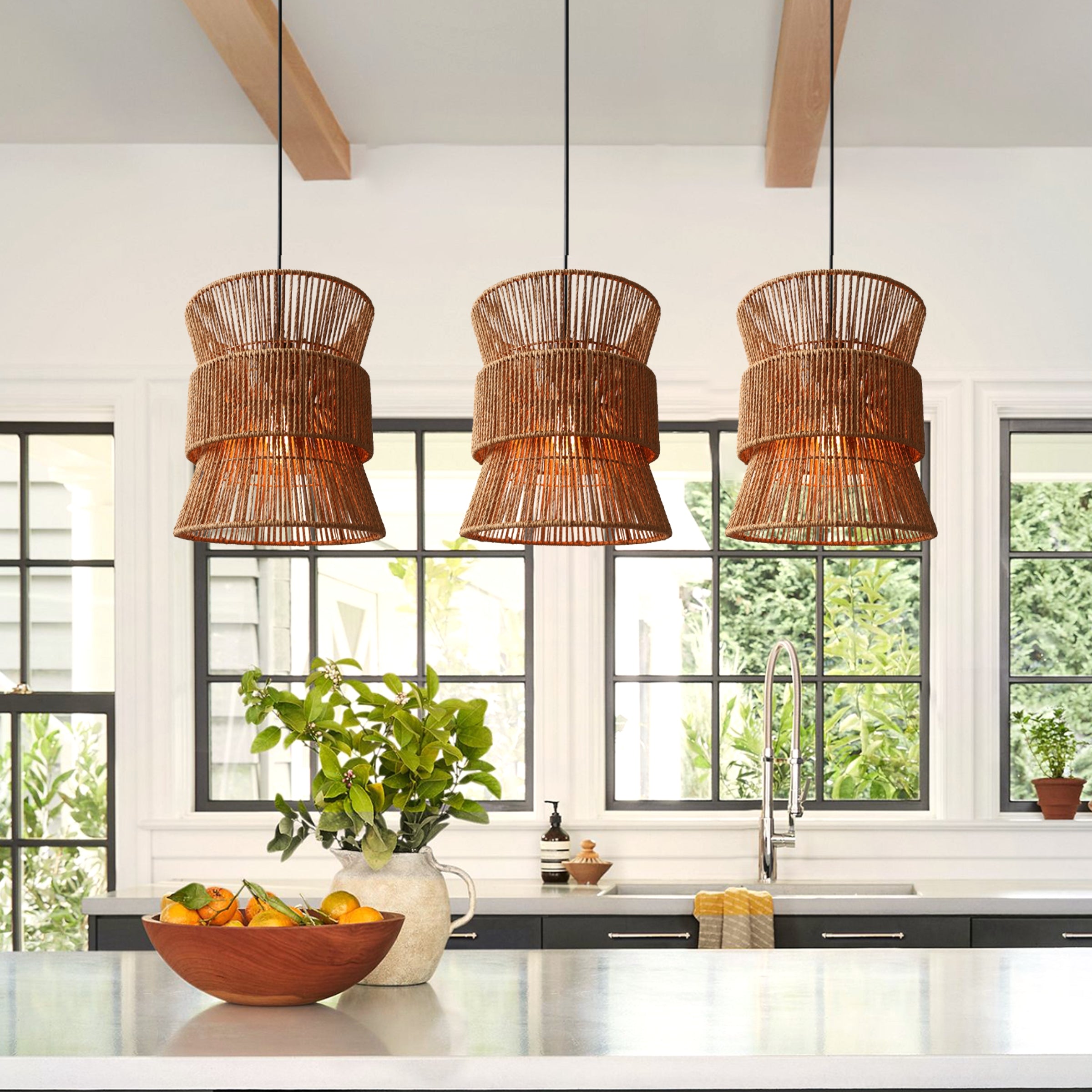 Artisanal Handwoven Eco-Friendly Circular Pendant Light