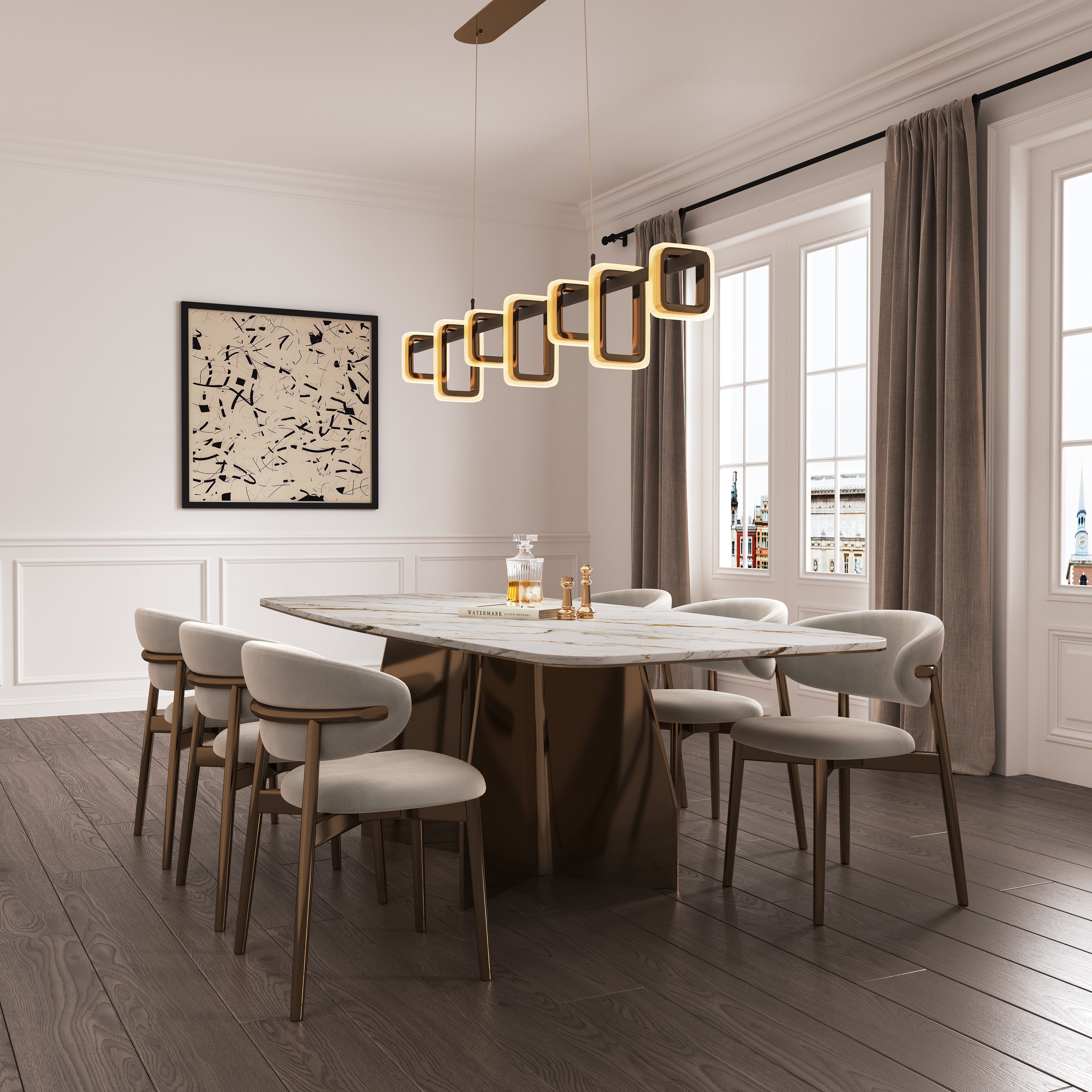 Gold Linear LED Pendant Light with Acrylic Shades