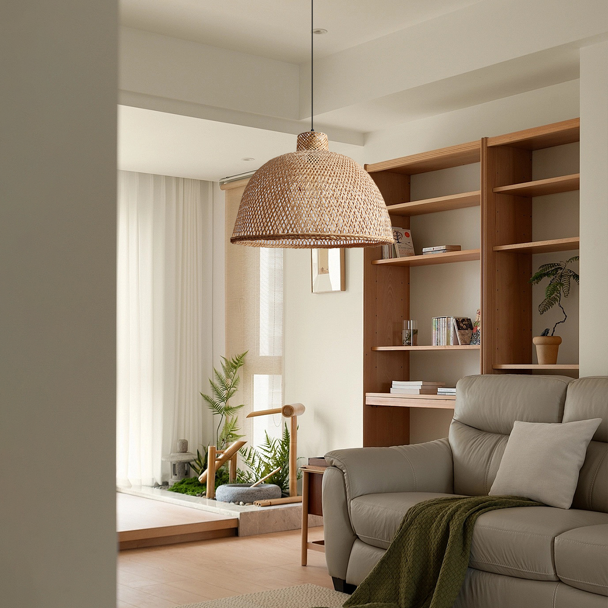 Natural Bamboo Woven Dome Pendant Light for Cozy Spaces