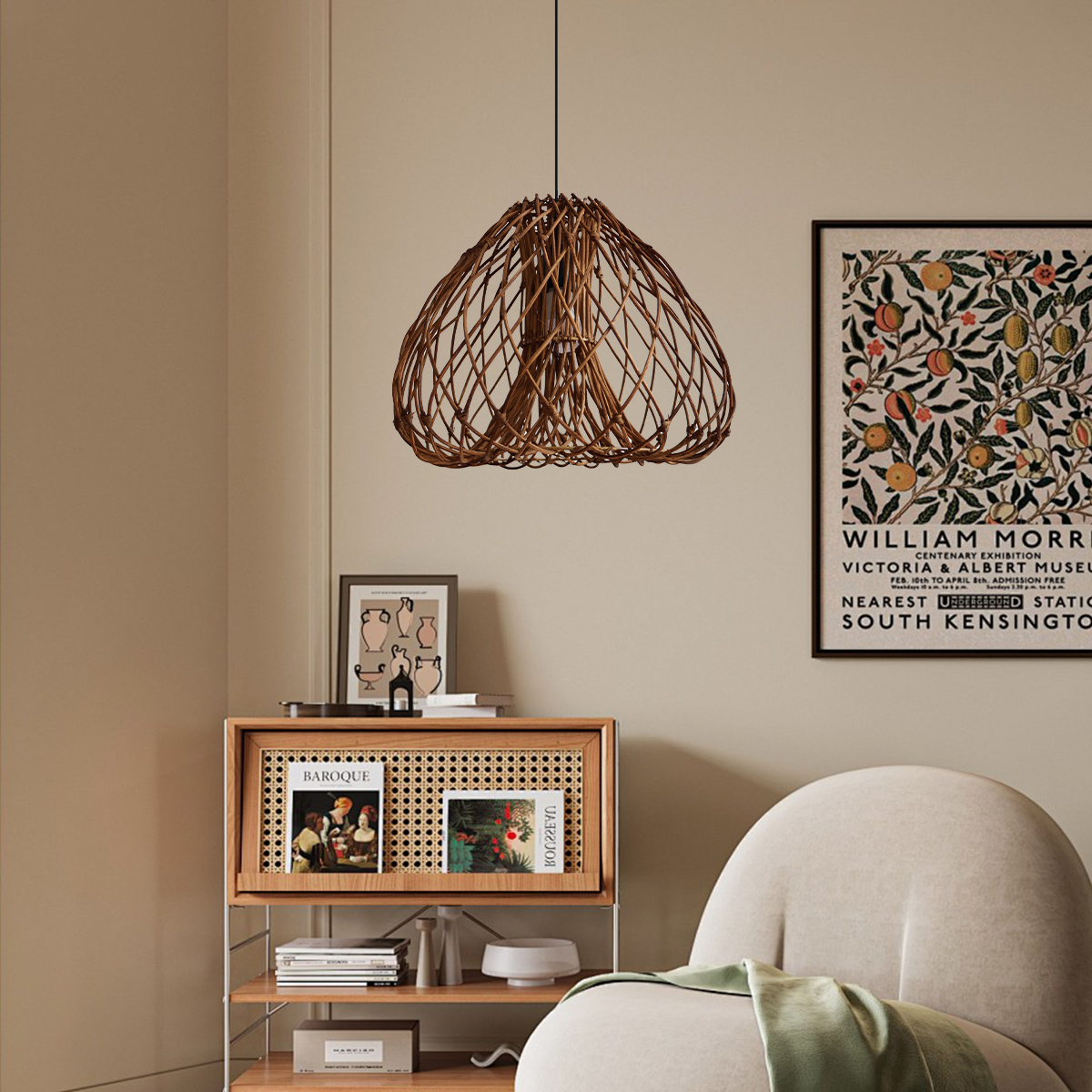 Natural Woven Rattan Pendant Light for Rustic Interiors