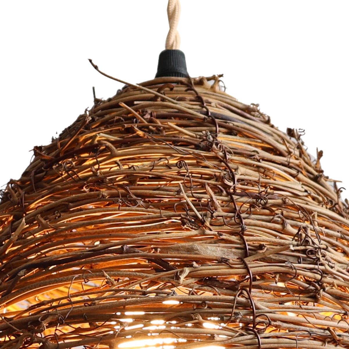 Handcrafted Rustic Woven Rattan and Iron Pendant Light