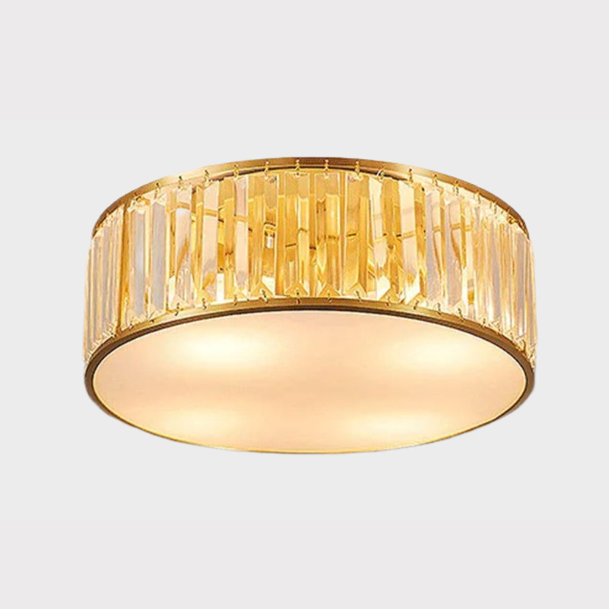 Modern Gold Acrylic Drum Flush Mount Light with Crystal Rim