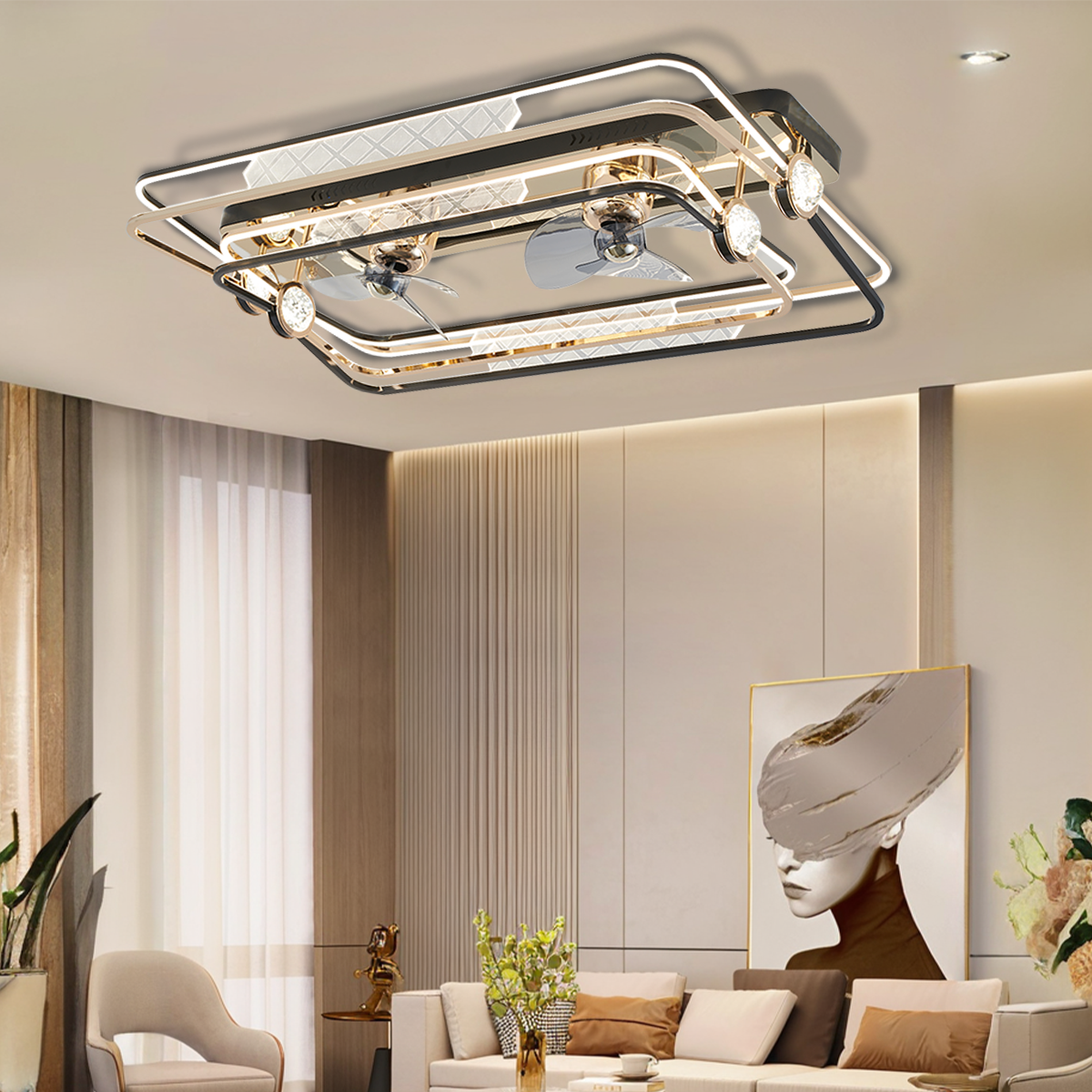 Modern Black Gold Aluminum Ceiling Fan Light