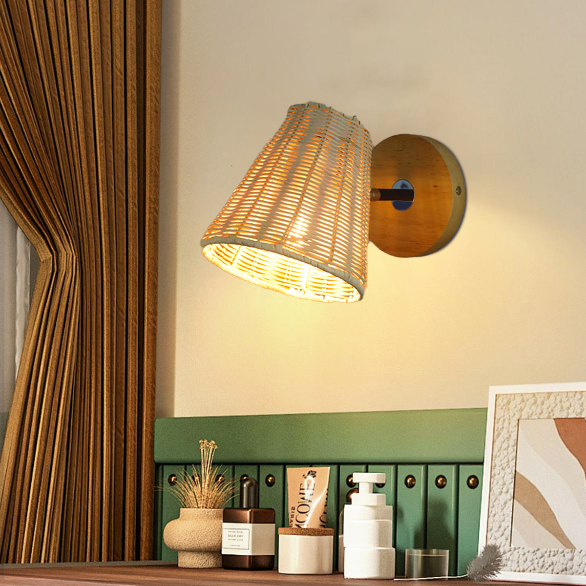 Handcrafted 360° Rotatable Woven Rattan Wall Light