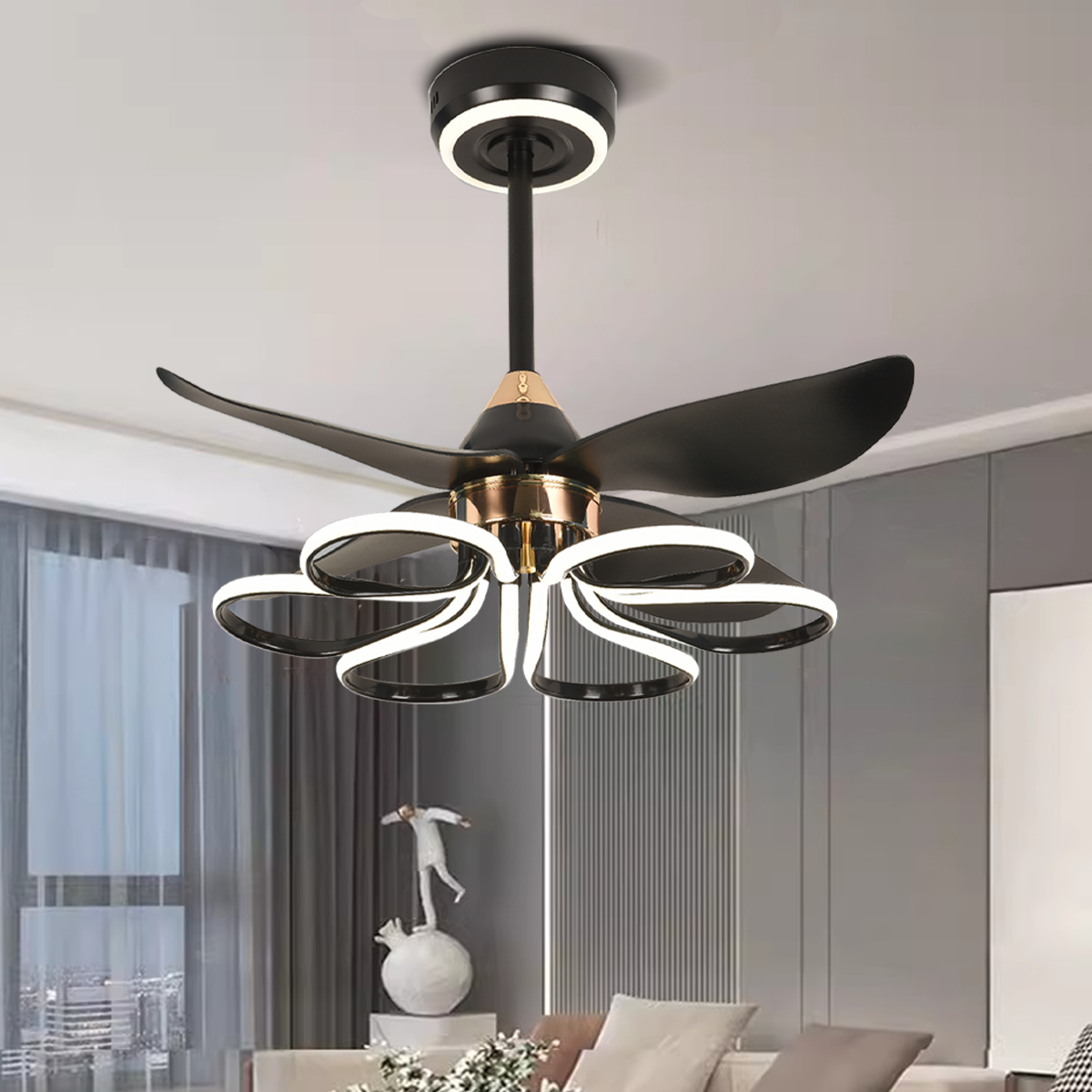 Contemporary Black Aluminum Ceiling Fan Light for Living Rooms