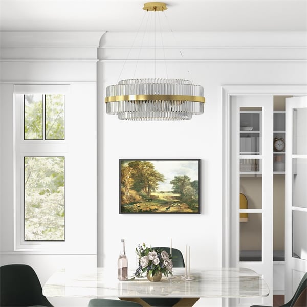 Tiered Crystal LED Pendant Light in Brass Ring