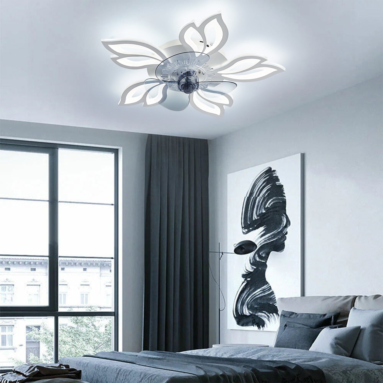 Modern Flower Shaped Ceiling Fan with Light and Remote Control