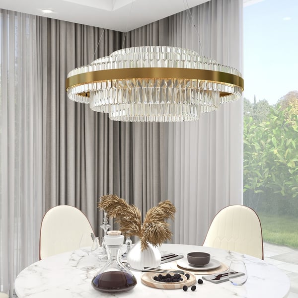 Tiered Crystal LED Pendant Light in Brass Ring