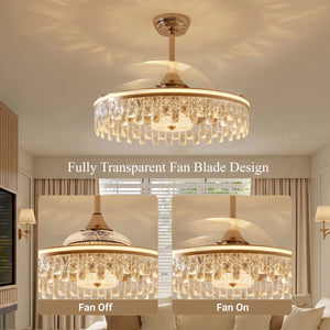 Gold ceiling fan light with adjustable warm neutral and cool white colour temperatures