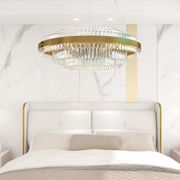 Tiered Crystal LED Pendant Light in Brass Ring