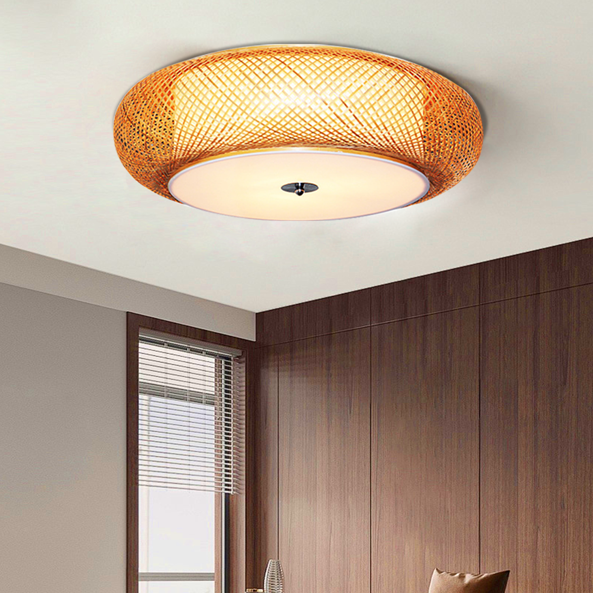 Zen Bamboo Weave Ceiling Light with Antique Charm