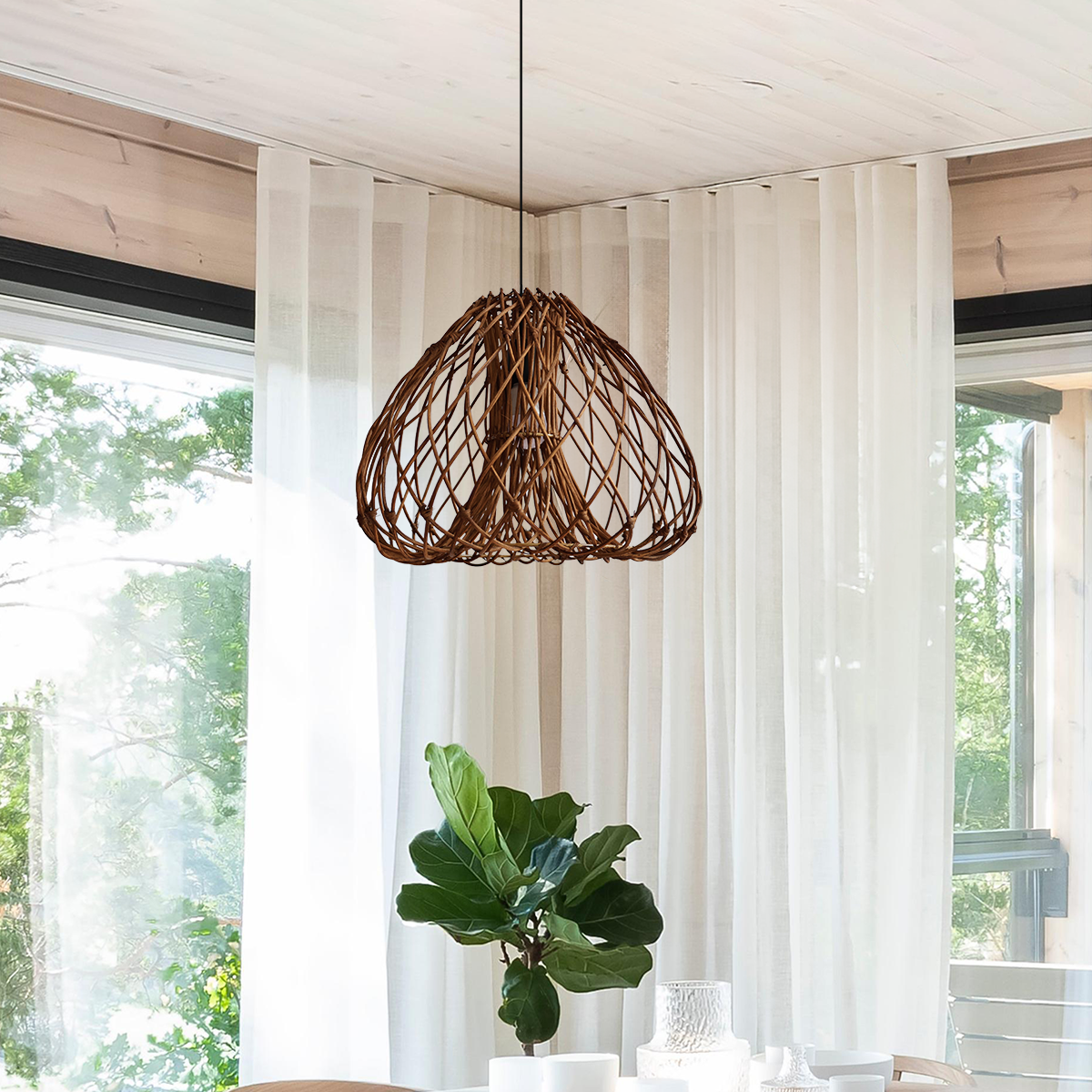 Natural Woven Rattan Pendant Light for Rustic Interiors