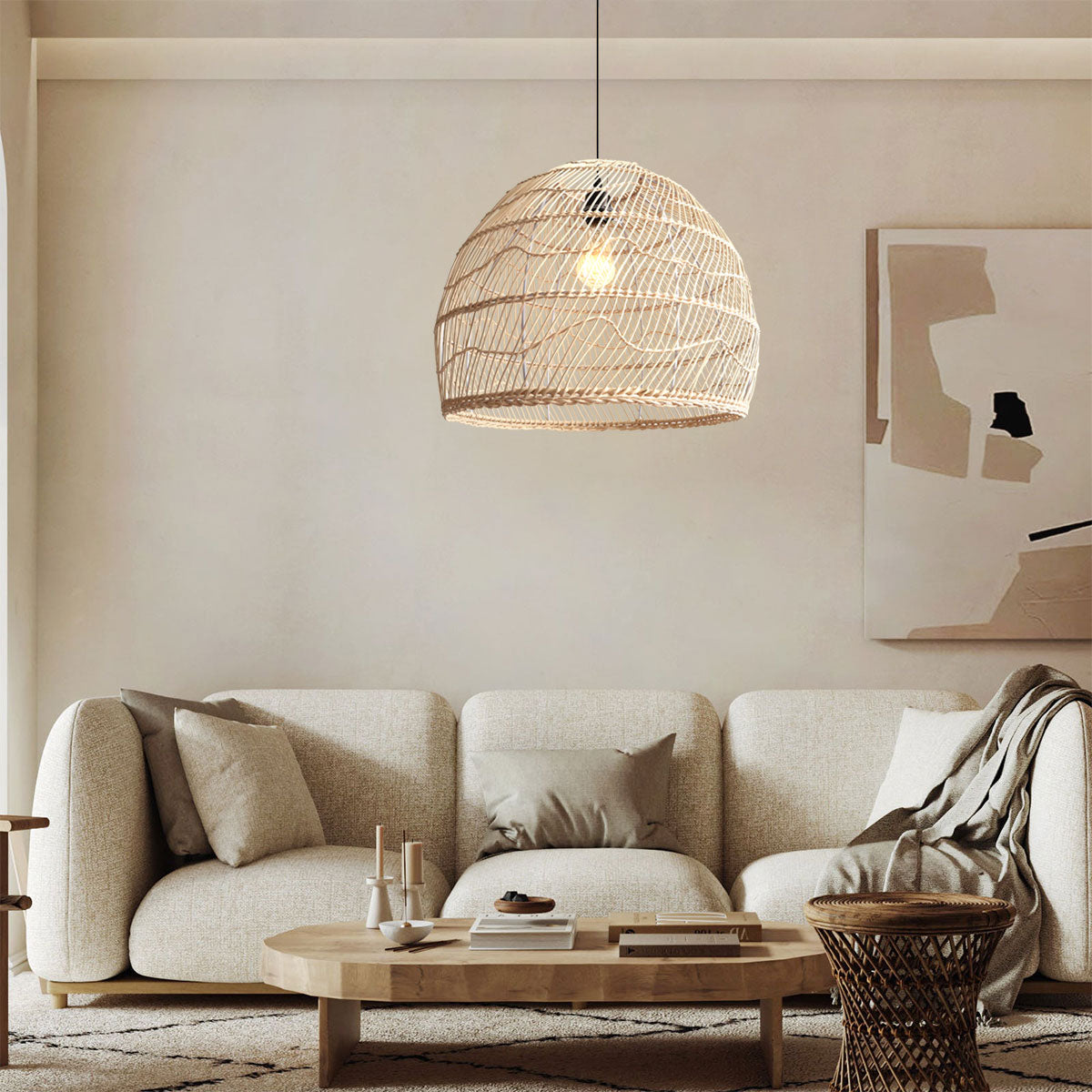 Woven Rattan Dome Pendant Light for Rustic Interiors