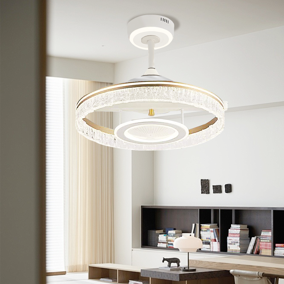 Whisper-Quiet Reversible Acrylic and Metal Ceiling Fan Light