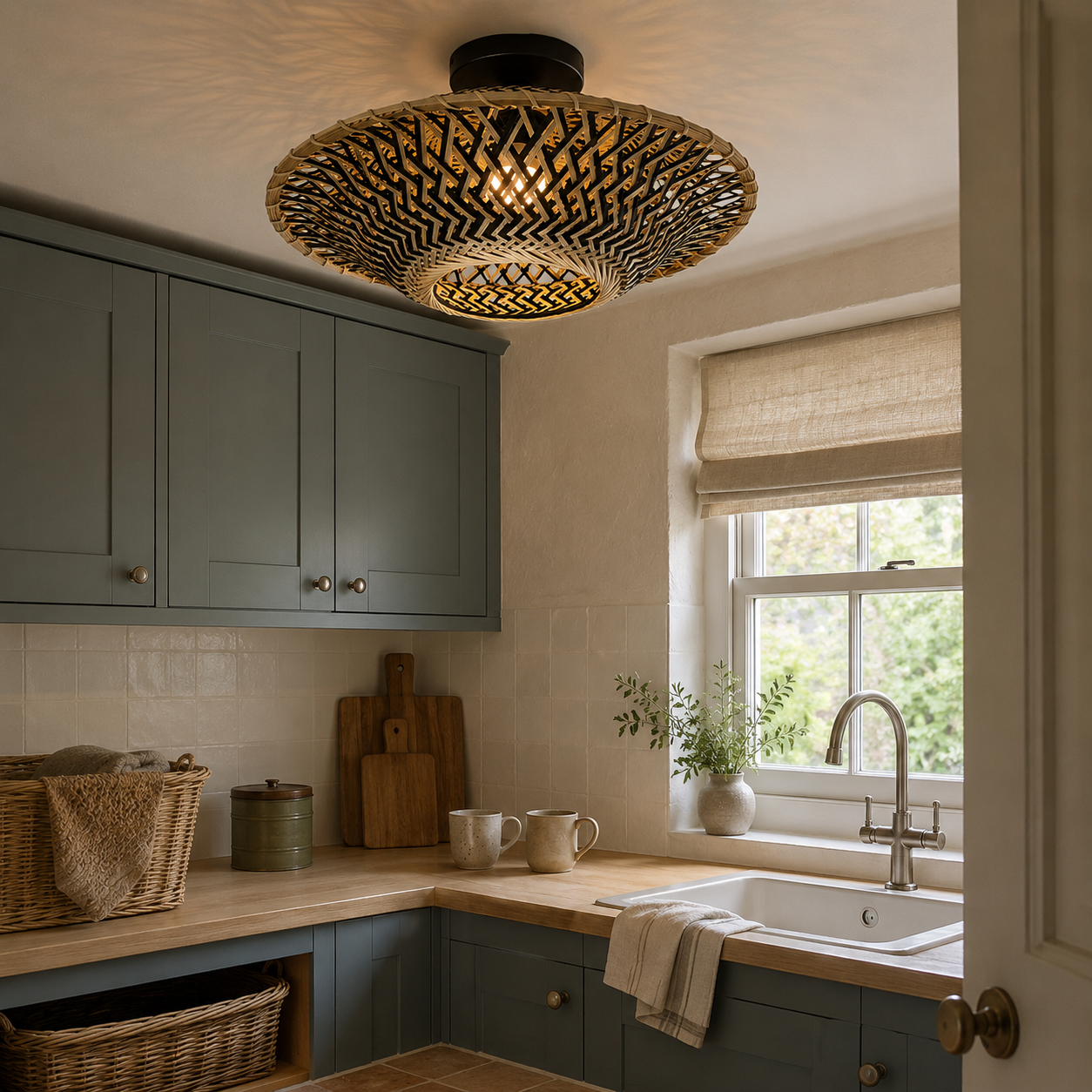 Bamboo Radiance Handwoven LED Ceiling Light