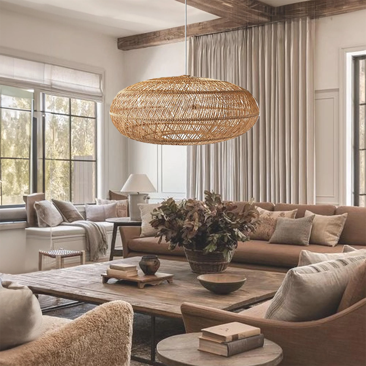 Rustic Elegance Rattan Hanging Pendant Light