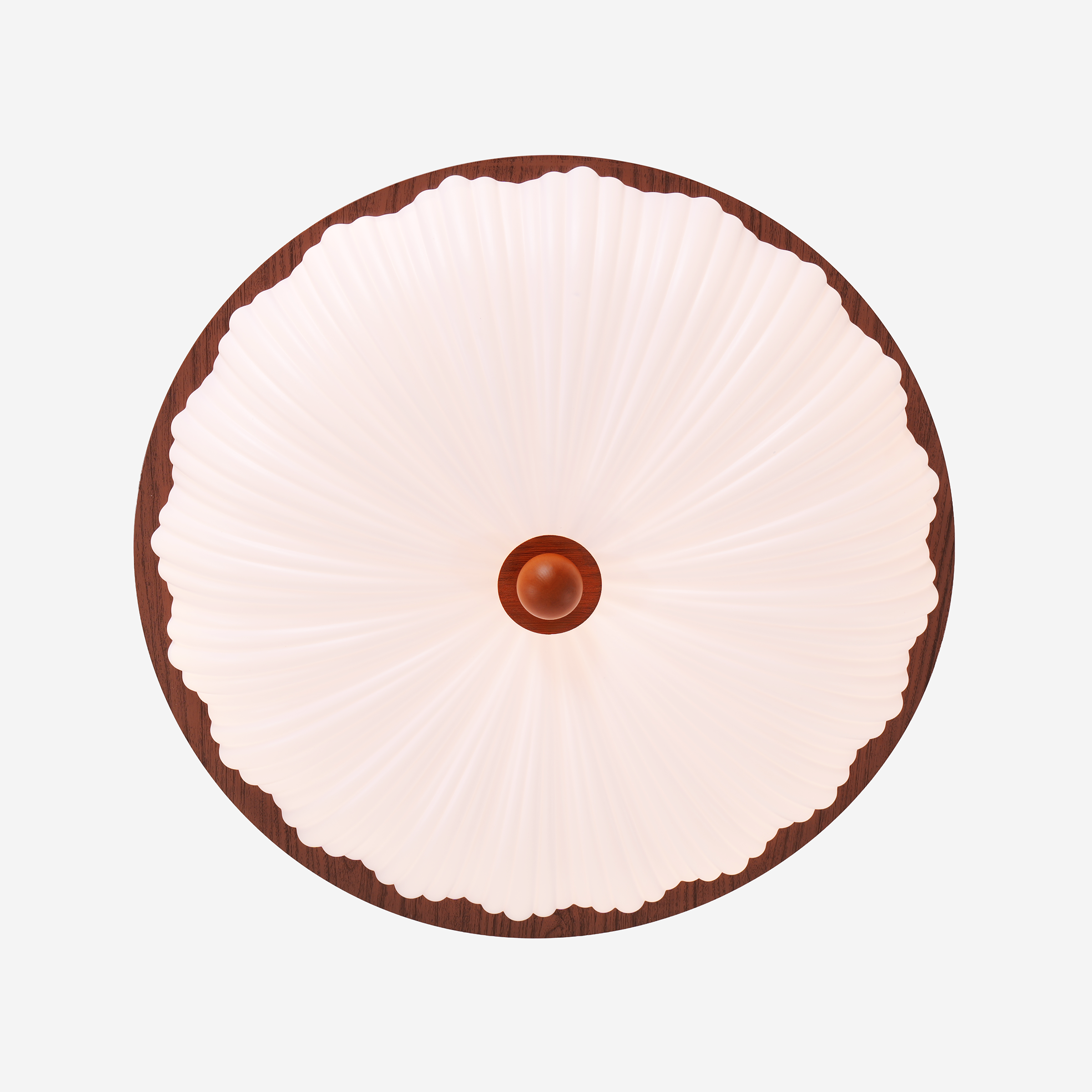 walnut scalloped acrylic ceiling light mounted close to the ceiling